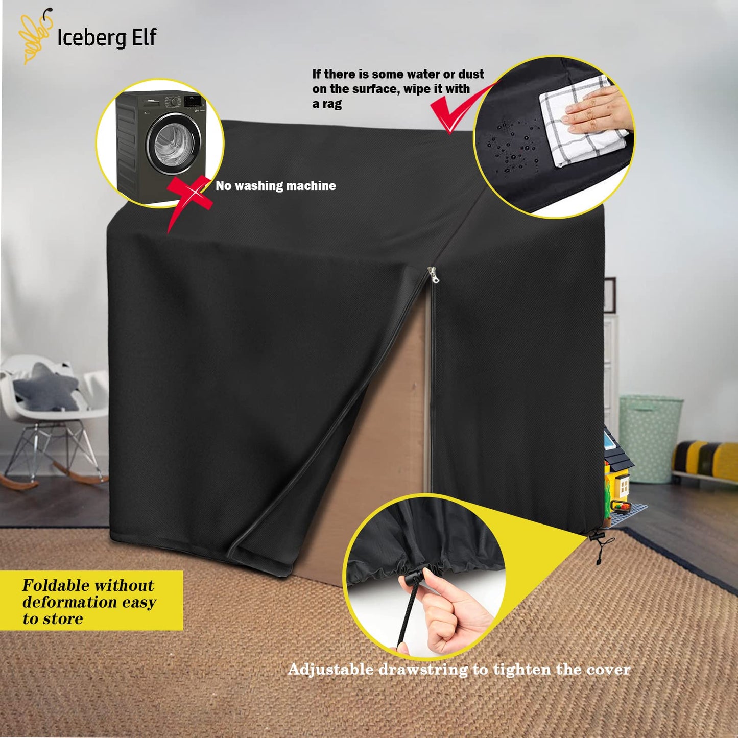 Iceberg Elf Playhouse Cover – Waterproof Outdoor Cover for 50x45x55 in Playhouses, Black, 640D Oxford