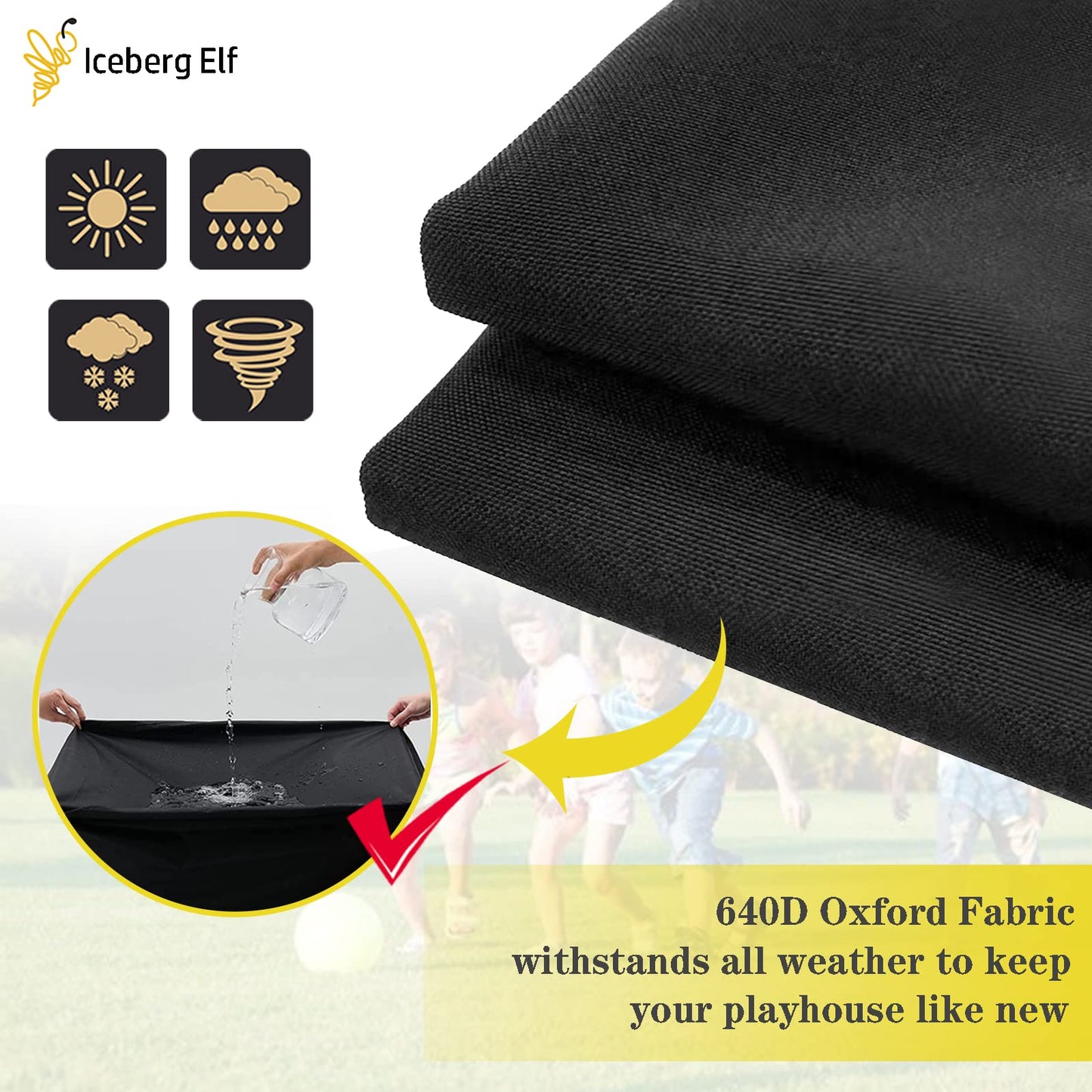 Iceberg Elf Playhouse Cover – Waterproof Outdoor Cover for 50x45x55 in Playhouses, Black, 640D Oxford