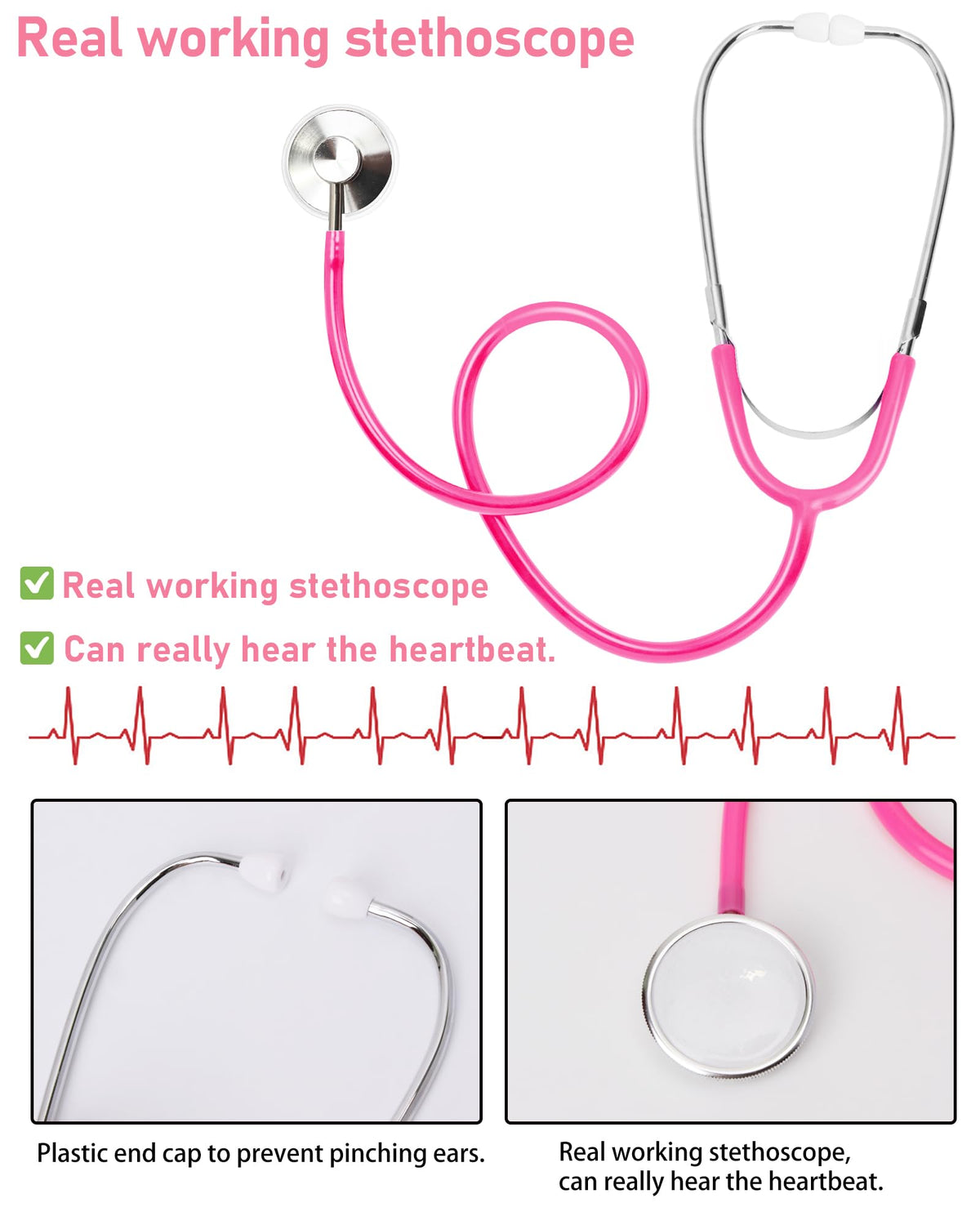 ICECUTE Doctor Scrubs Costume for Kids - 7Pcs Set with Stethoscope & Accessories (Rose Red, 3-11 Years)