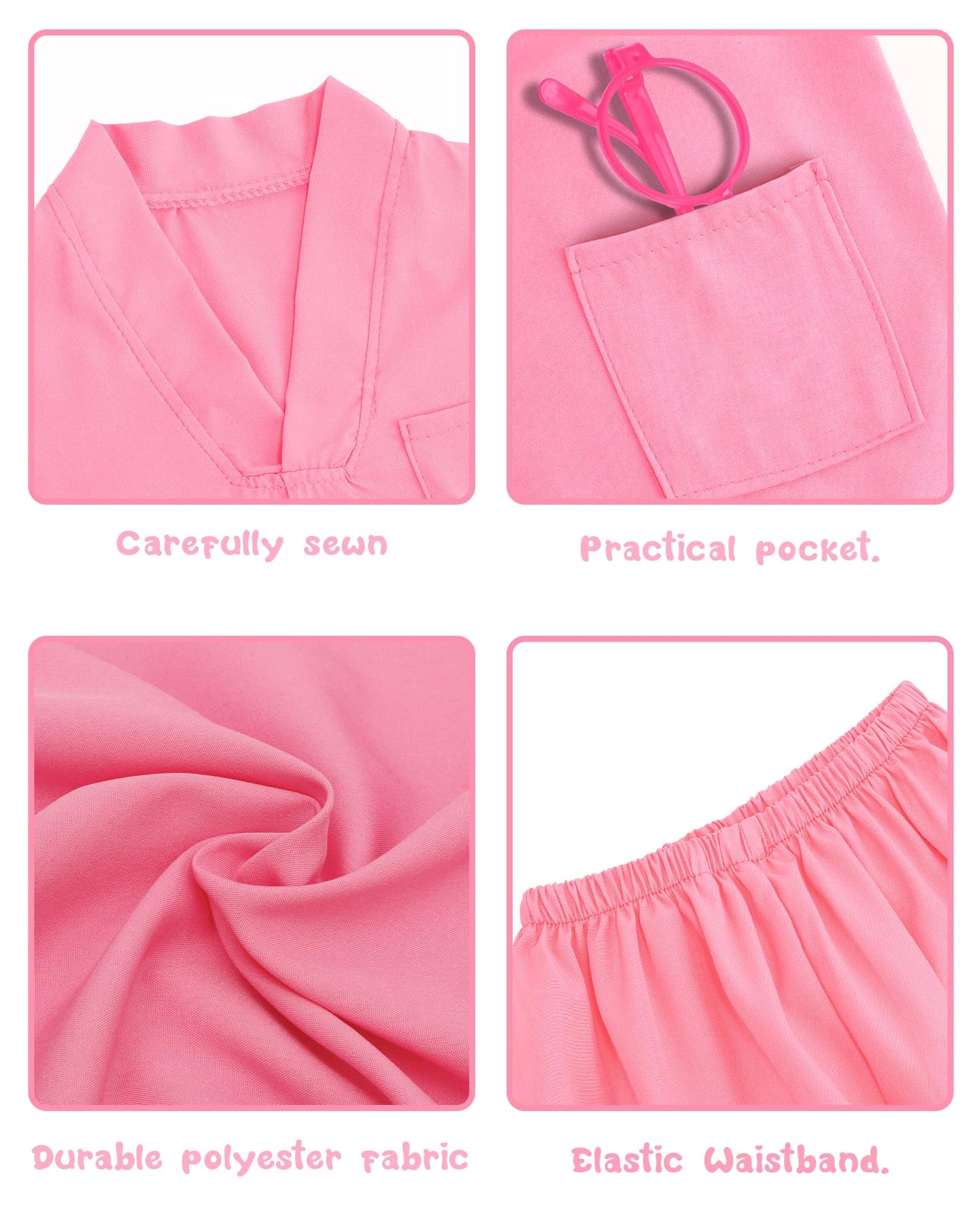 ICECUTE Doctor Scrubs for Kids – 7-Piece Costume with Real Stethoscope (Pink, 3–11Y)