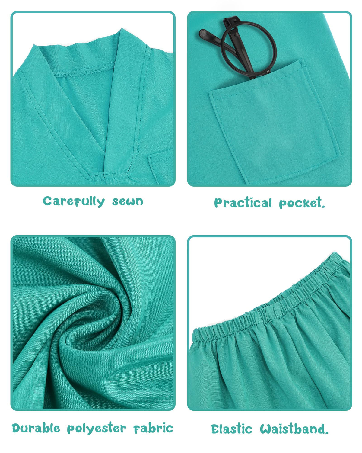 ICECUTE Doctor Scrubs for Kids — 7-Piece Costume with Real Stethoscope (Green) 3–11 Years