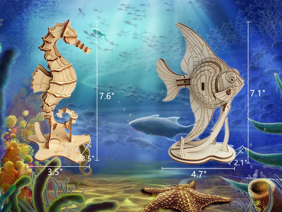 i-CHONY 3D Wooden Sea Animal Puzzle – 6-Piece Skeleton Model Kits