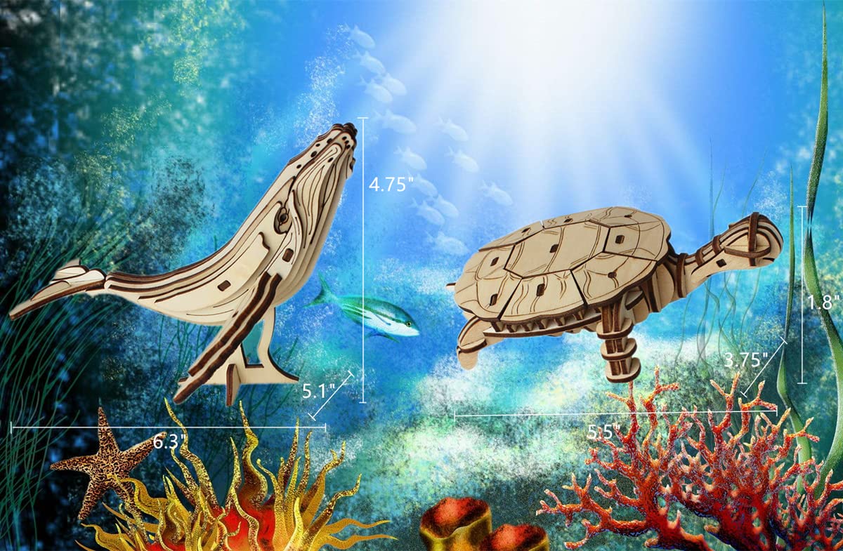 i-CHONY 3D Wooden Sea Animal Puzzle – 6-Piece Skeleton Model Kits
