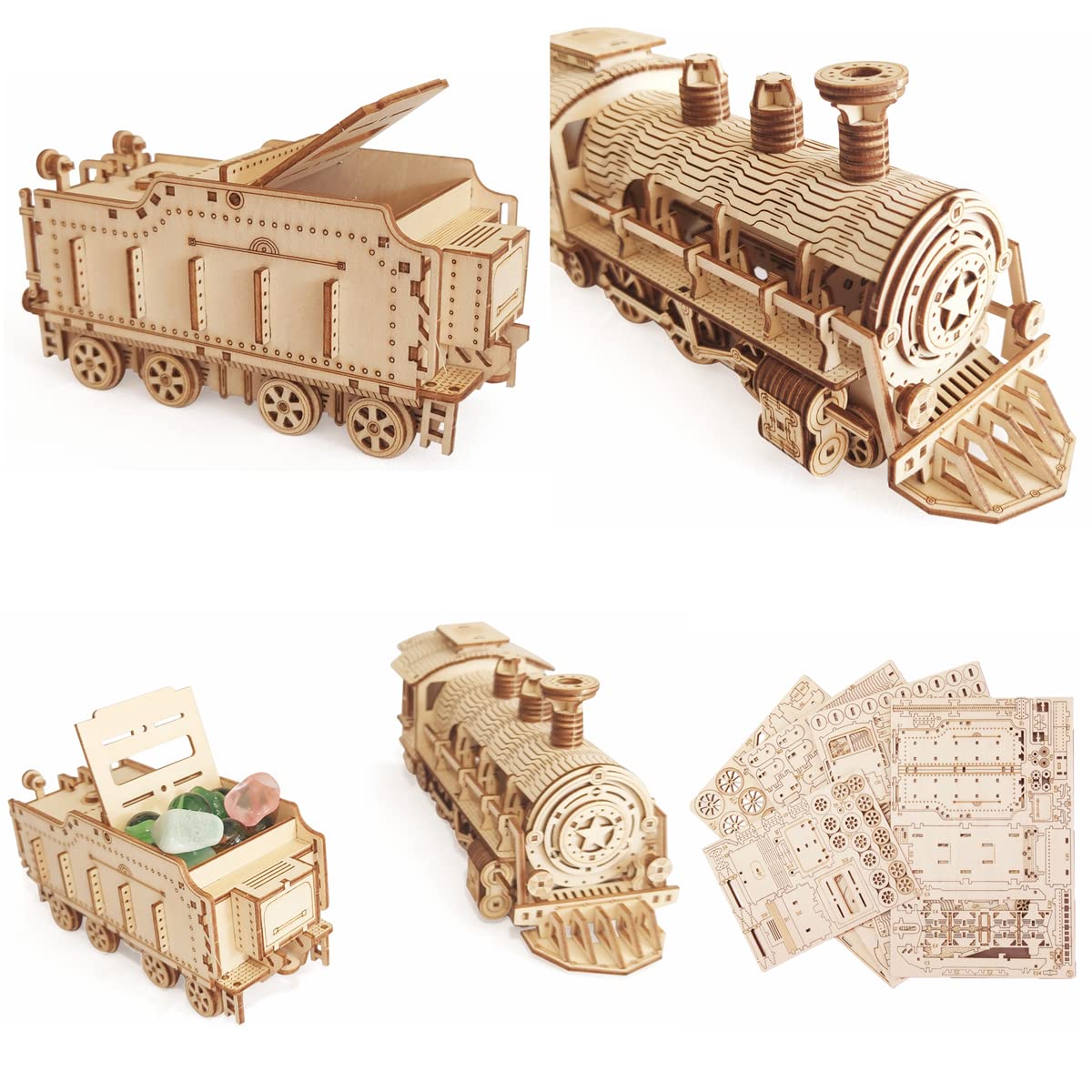 i-CHONY 3D Wooden Steam Train Puzzle Kit – DIY Mechanical Model for Adults & Teens