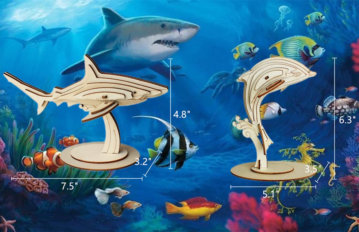 i-CHONY 3D Wooden Sea Animal Puzzle – 6-Piece Skeleton Model Kits