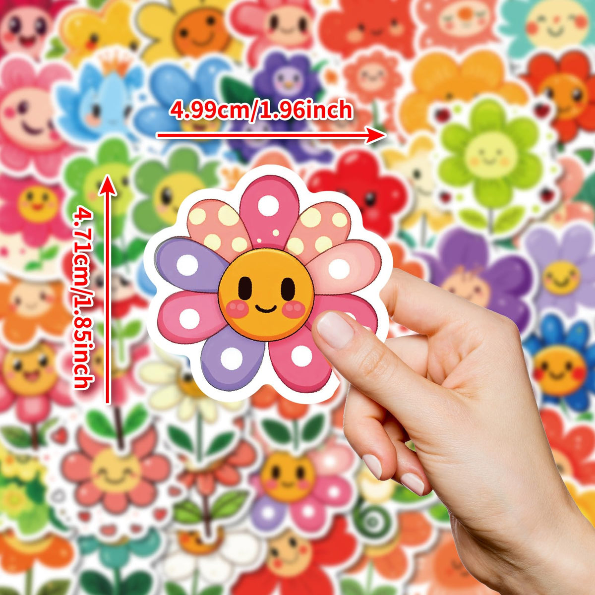 Icicrim 50Pcs Cute Smile Flower Stickers – Waterproof Vinyl Decals for Water Bottles and Laptops