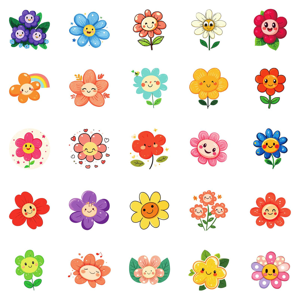 Icicrim 50Pcs Cute Smile Flower Stickers – Waterproof Vinyl Decals for Water Bottles and Laptops