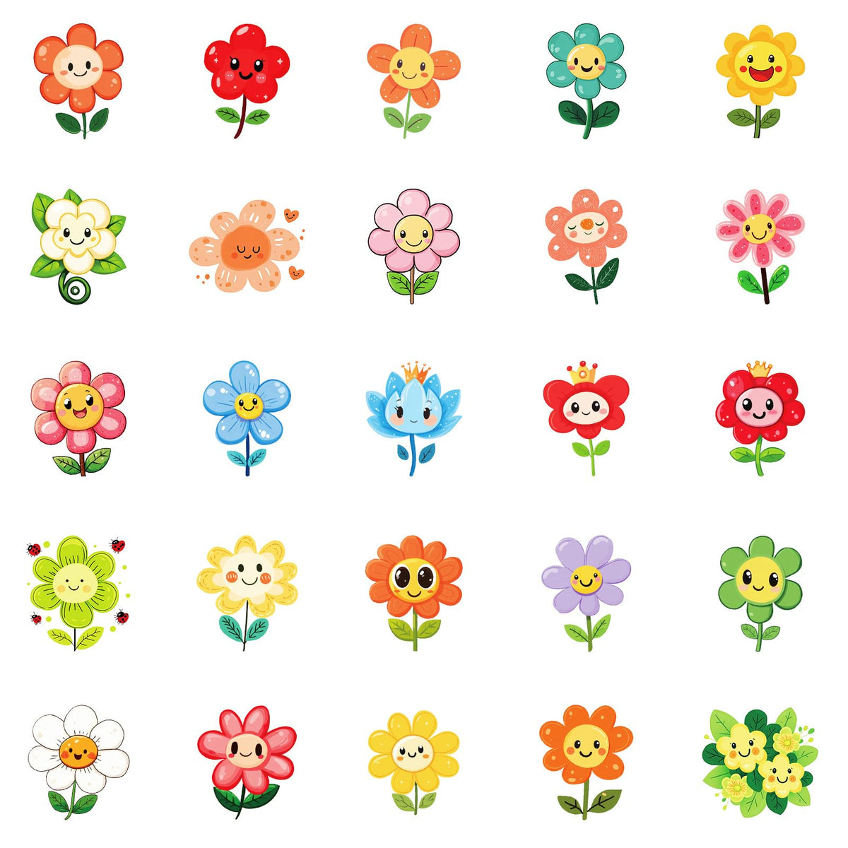 Icicrim 50Pcs Cute Smile Flower Stickers – Waterproof Vinyl Decals for Water Bottles and Laptops