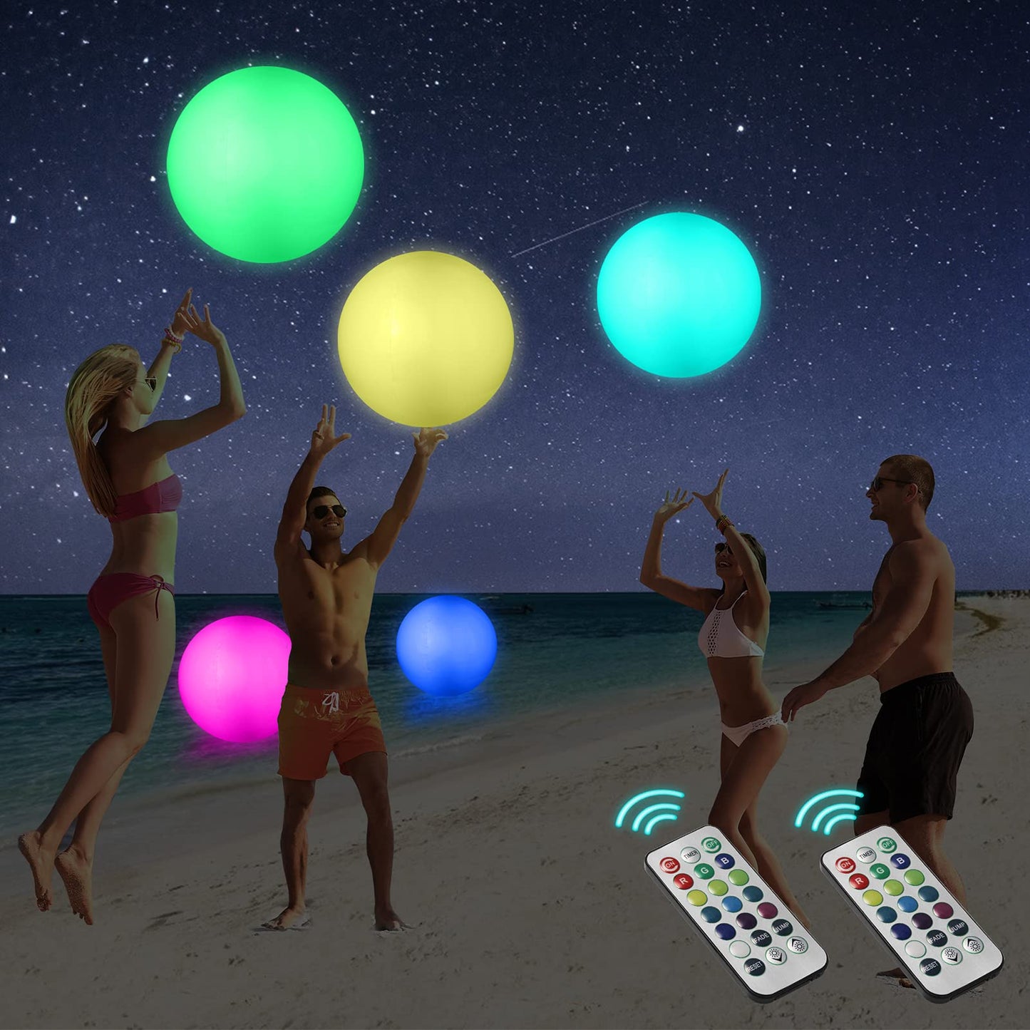 ICNICE LED Beach Balls Glow in the Dark – 2 Pack, 16'' Light Up Pool Balls with Remote