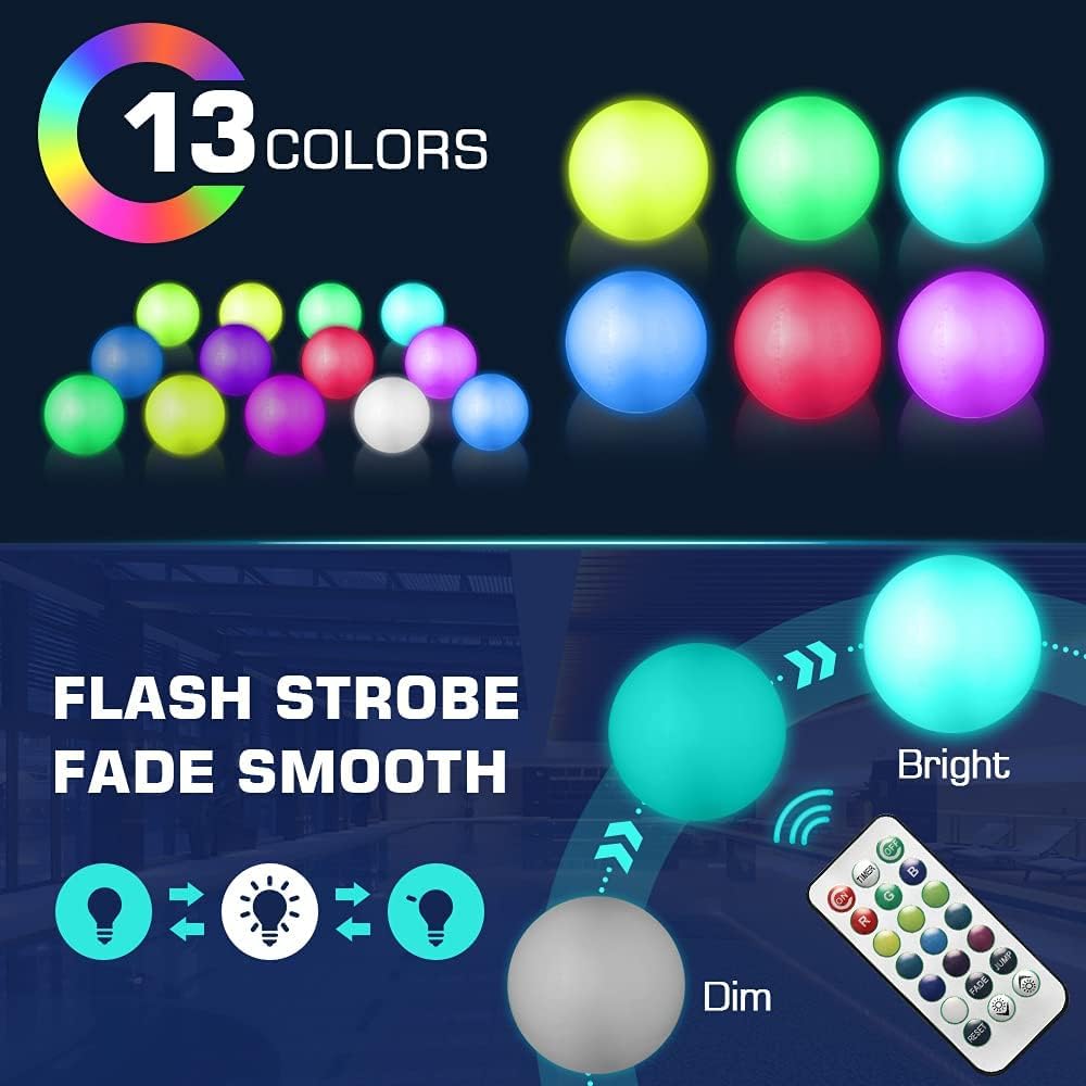 ICNICE LED Beach Balls Glow in the Dark – 2 Pack, 16'' Light Up Pool Balls with Remote