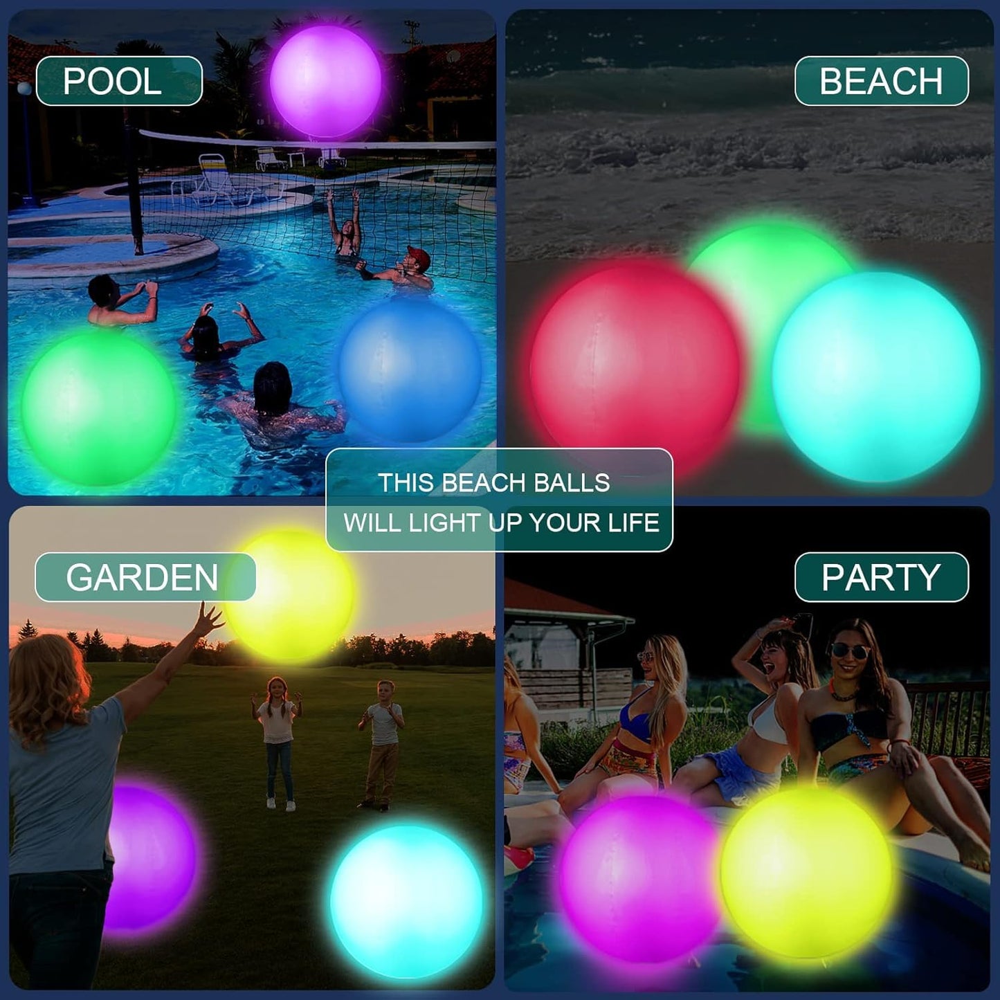 ICNICE LED Beach Balls Glow in the Dark – 2 Pack, 16'' Light Up Pool Balls with Remote