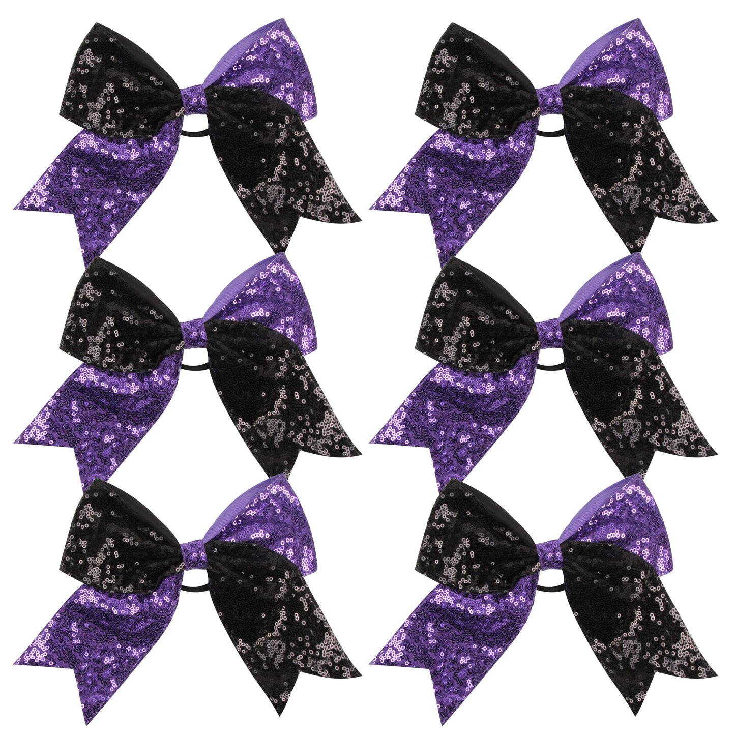 ICObuty Cheer Bow Metallic Sequin Mermaid – 8 Inch Jumbo Bow, Black & Purple