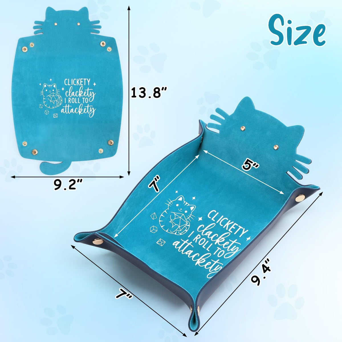 ICoDeesse Blue Cat Dice Tray – Purple Cat PU Leather Dice Holder for RPG, Portable Desk Organizer