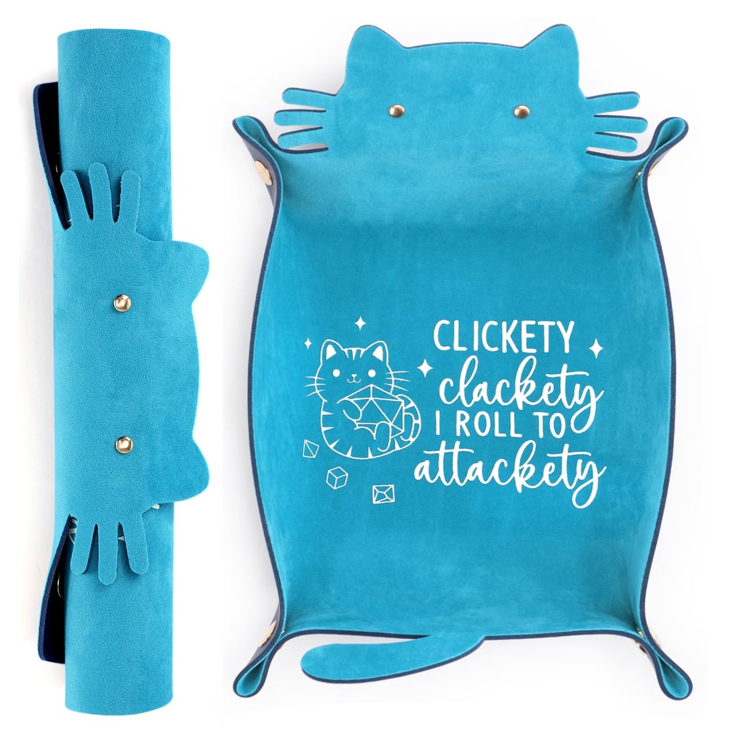 ICoDeesse Blue Cat Dice Tray – Purple Cat PU Leather Dice Holder for RPG, Portable Desk Organizer