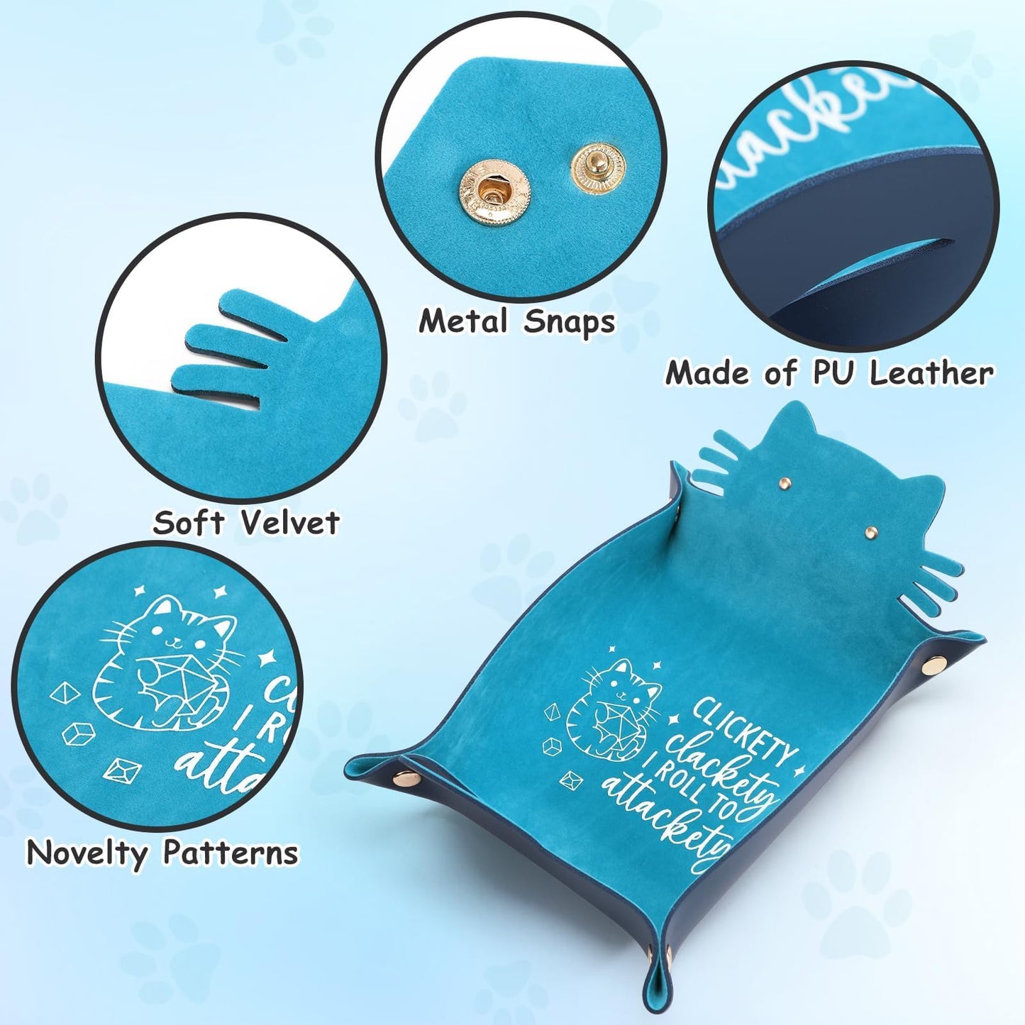 ICoDeesse Blue Cat Dice Tray – Purple Cat PU Leather Dice Holder for RPG, Portable Desk Organizer