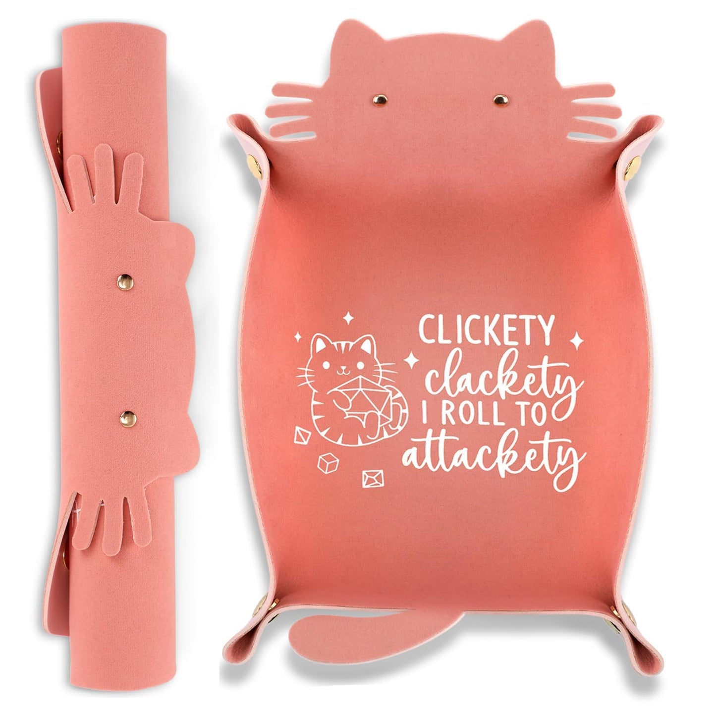 ICoDeesse Cat Dice Tray Pinkk – Foldable Leather Dice Tray for RPG and Travel