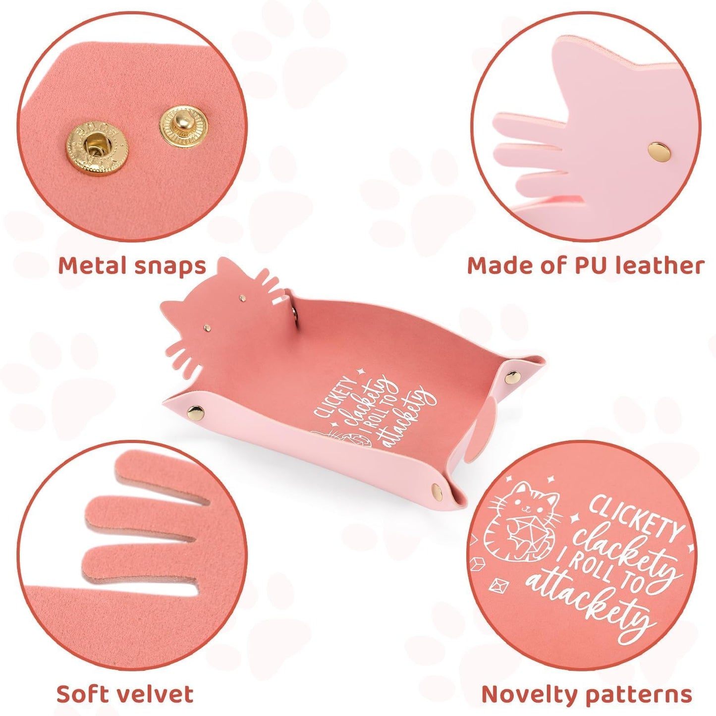 ICoDeesse Cat Dice Tray Pinkk – Foldable Leather Dice Tray for RPG and Travel