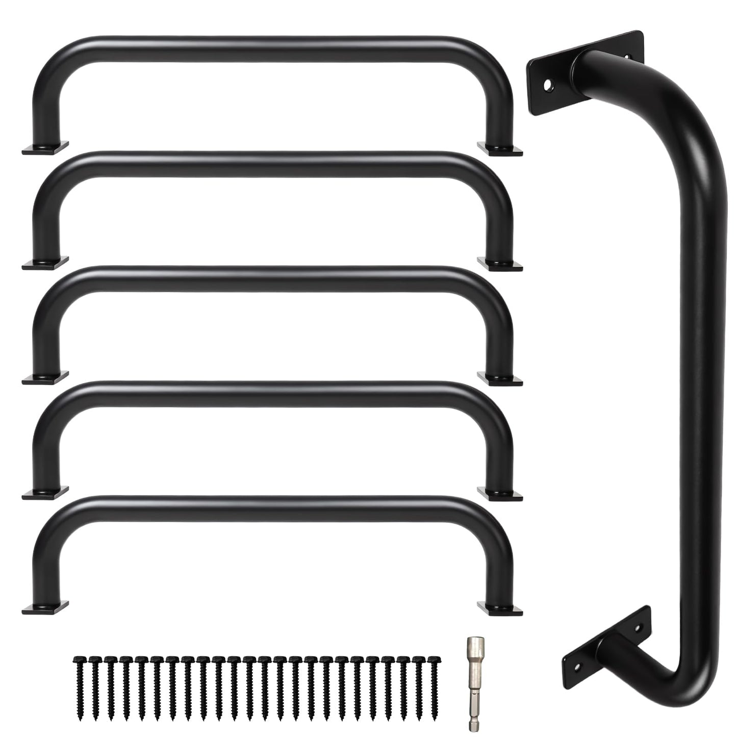 ICokin 6 Pcs Black 17-Inch Metal Playground Safety Handles – Non-Slip Indoor/Outdoor Grab Bars for Kids