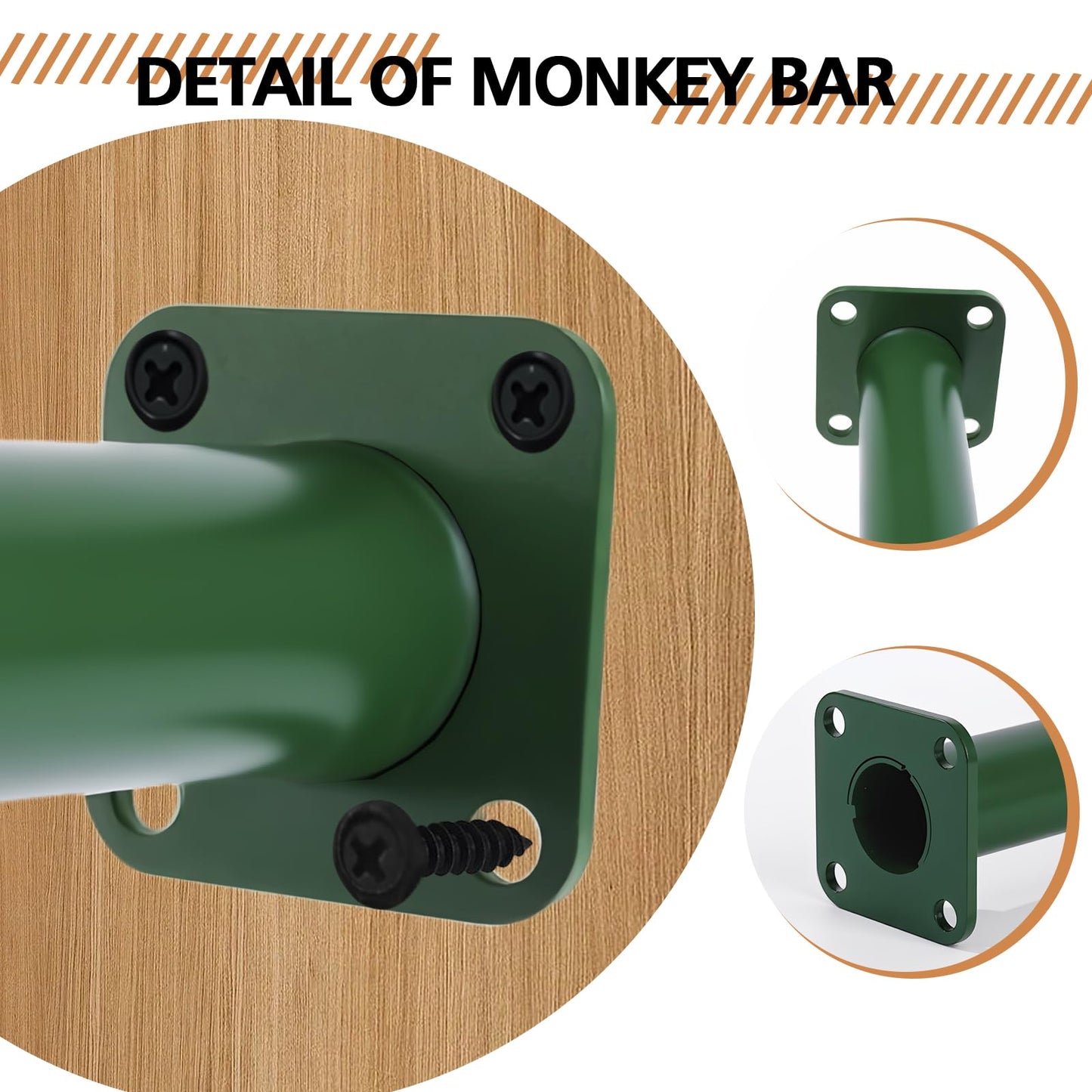 ICokin 16.5-inch Outdoor Monkey Bars – Set of 12, Green Steel Playground Climbing Kit with Mounting Plates