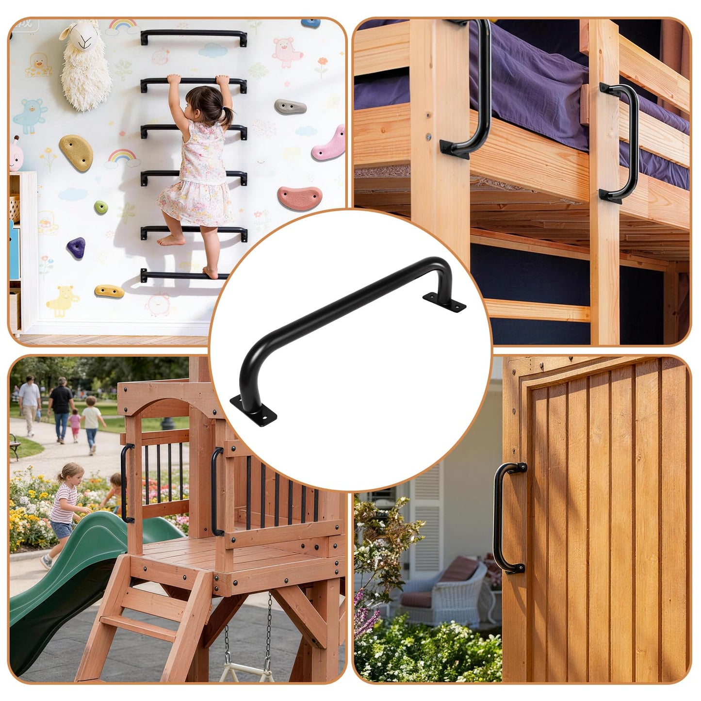 ICokin 6 Pcs Black 17-Inch Metal Playground Safety Handles – Non-Slip Indoor/Outdoor Grab Bars for Kids