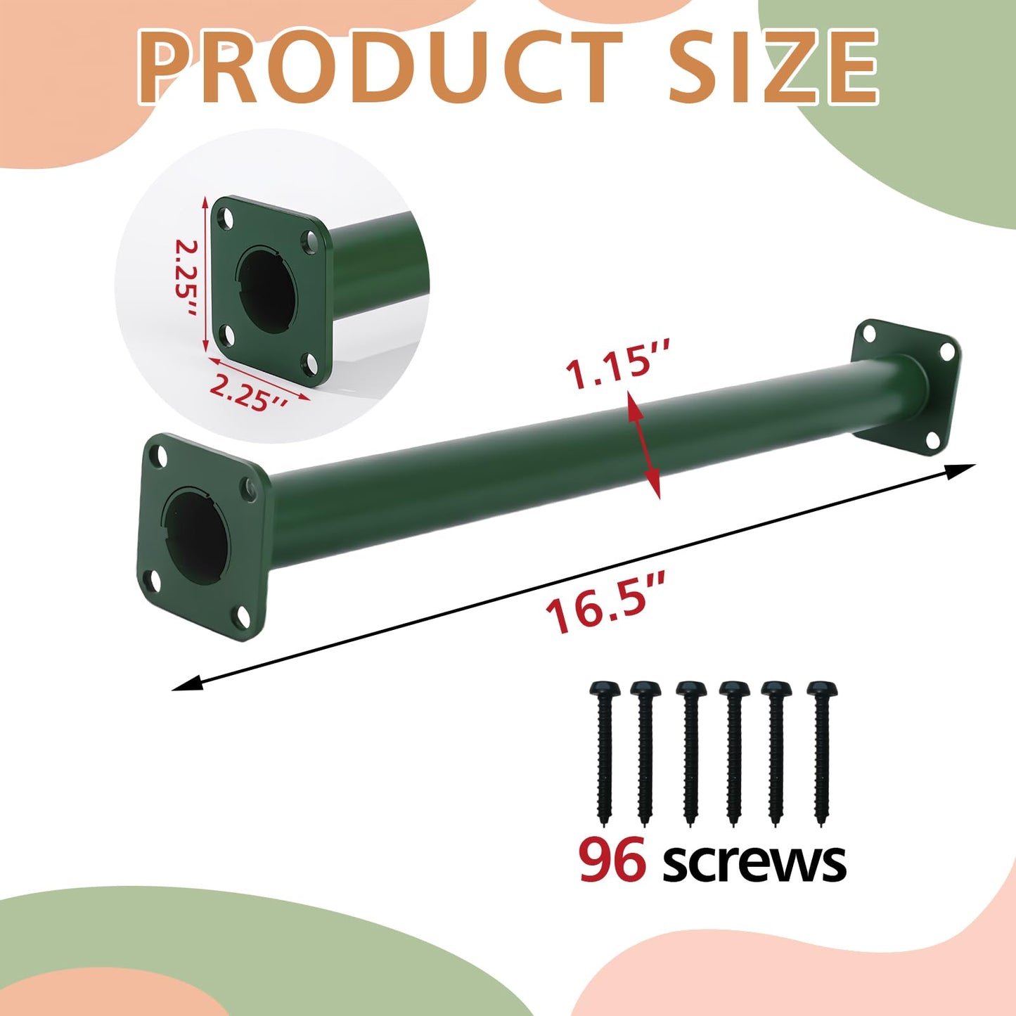 ICokin 16.5-inch Outdoor Monkey Bars – Set of 12, Green Steel Playground Climbing Kit with Mounting Plates