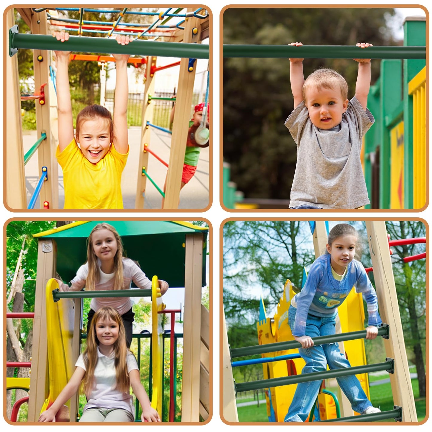 ICokin 16.5-inch Outdoor Monkey Bars – Set of 12, Green Steel Playground Climbing Kit with Mounting Plates
