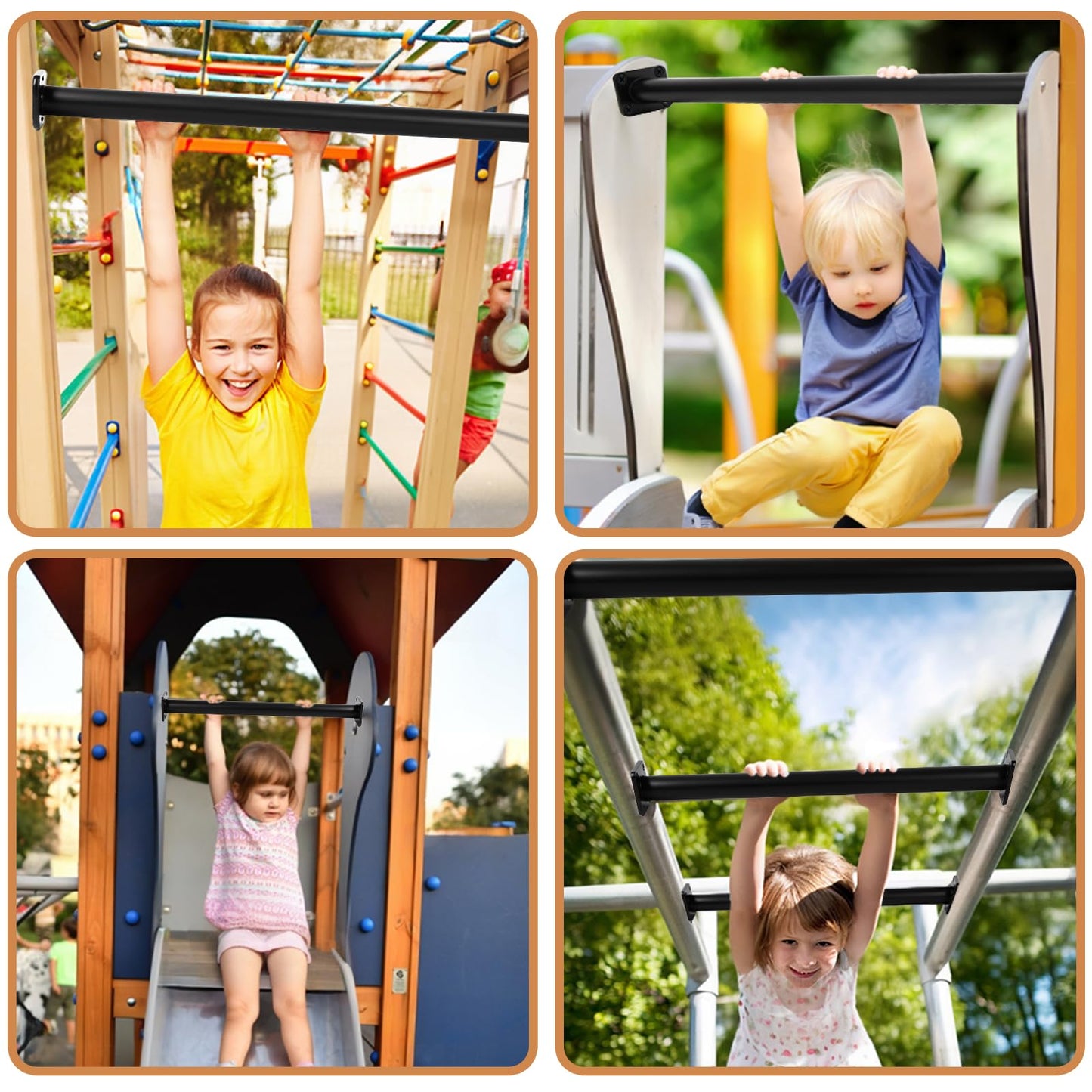 ICokin 16.5-inch Outdoor Monkey Bars – Set of 12, Black Metal, Mounting Plates Included