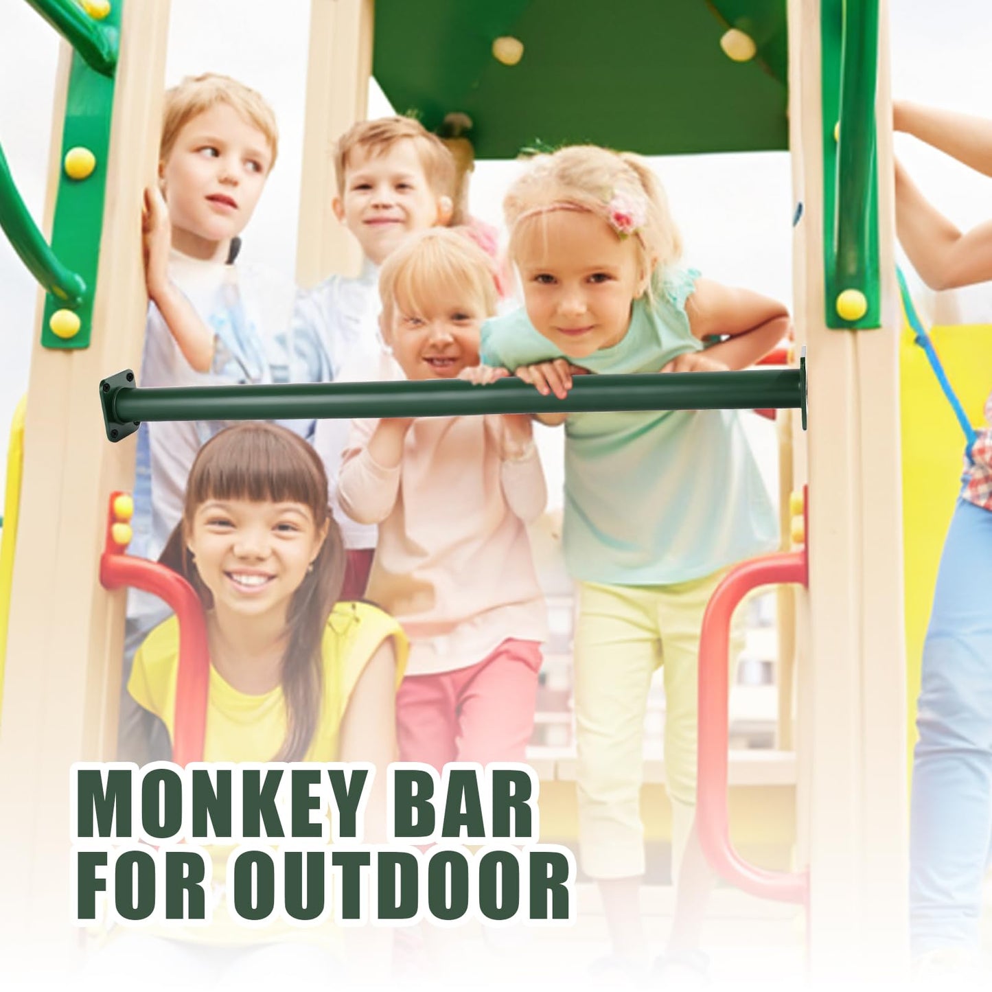 ICokin 16.5-inch Outdoor Monkey Bars – Set of 12, Green Steel Playground Climbing Kit with Mounting Plates