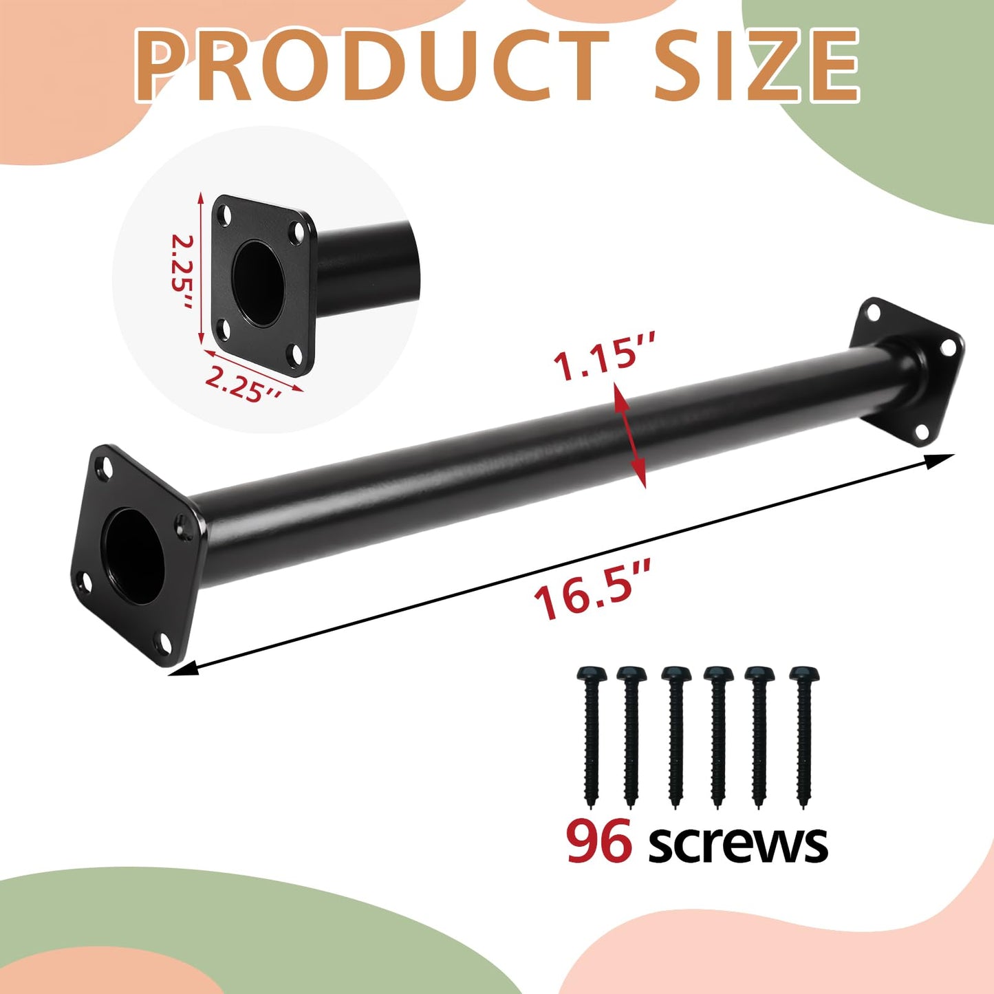 ICokin 16.5-inch Outdoor Monkey Bars – Set of 12, Black Metal, Mounting Plates Included