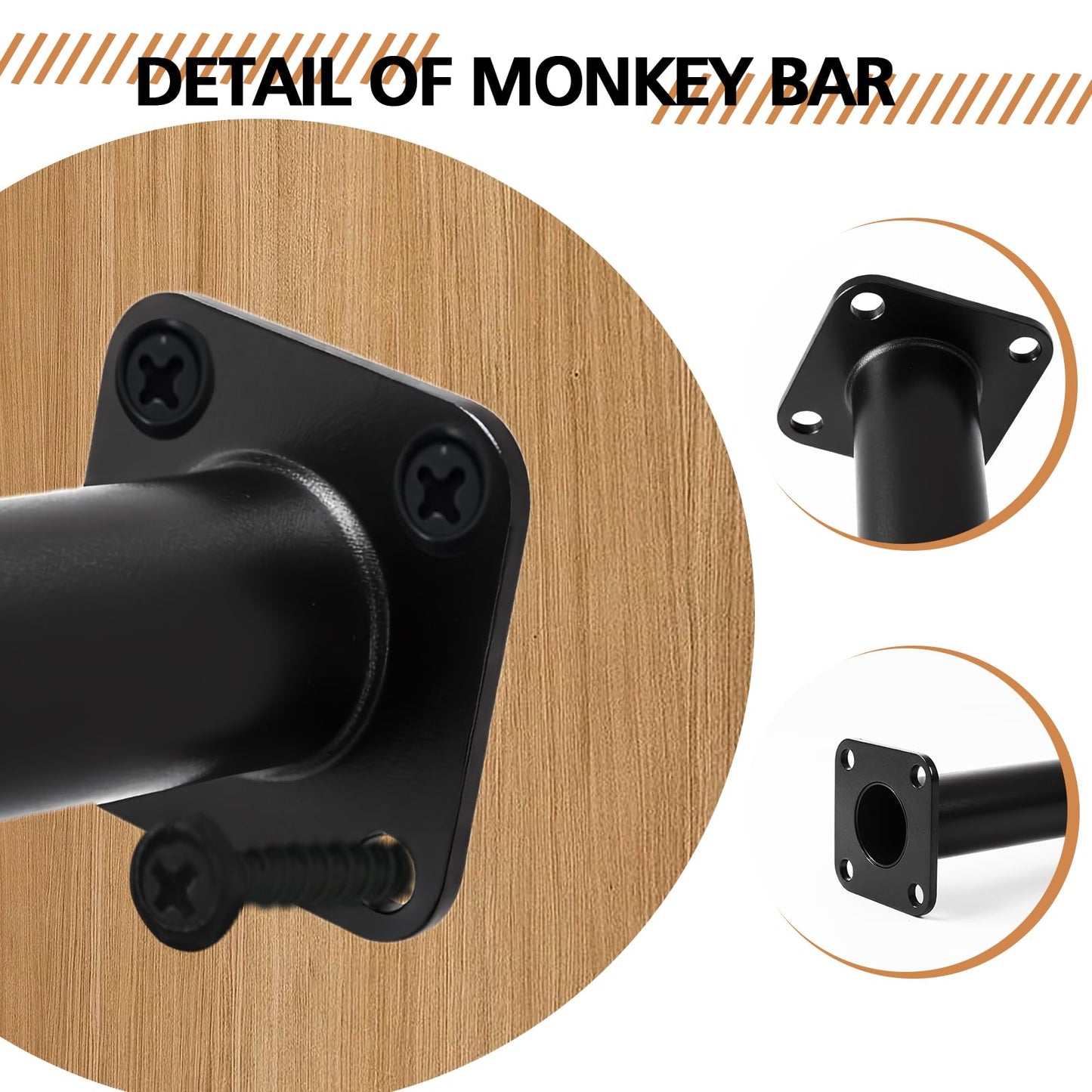 ICokin 16.5-inch Outdoor Monkey Bars – Set of 12, Black Metal, Mounting Plates Included