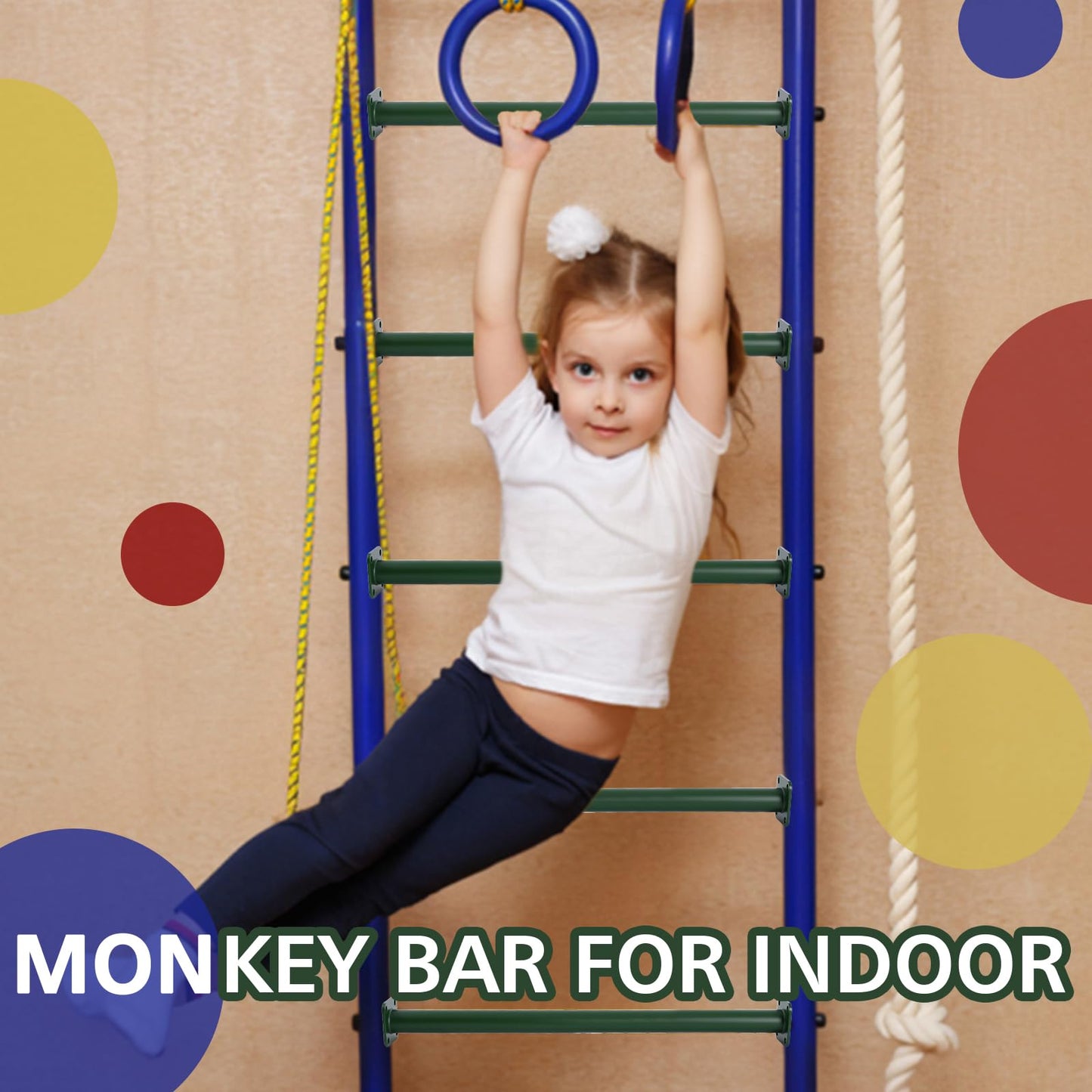 ICokin 16.5-inch Outdoor Monkey Bars – Set of 12, Green Steel Playground Climbing Kit with Mounting Plates