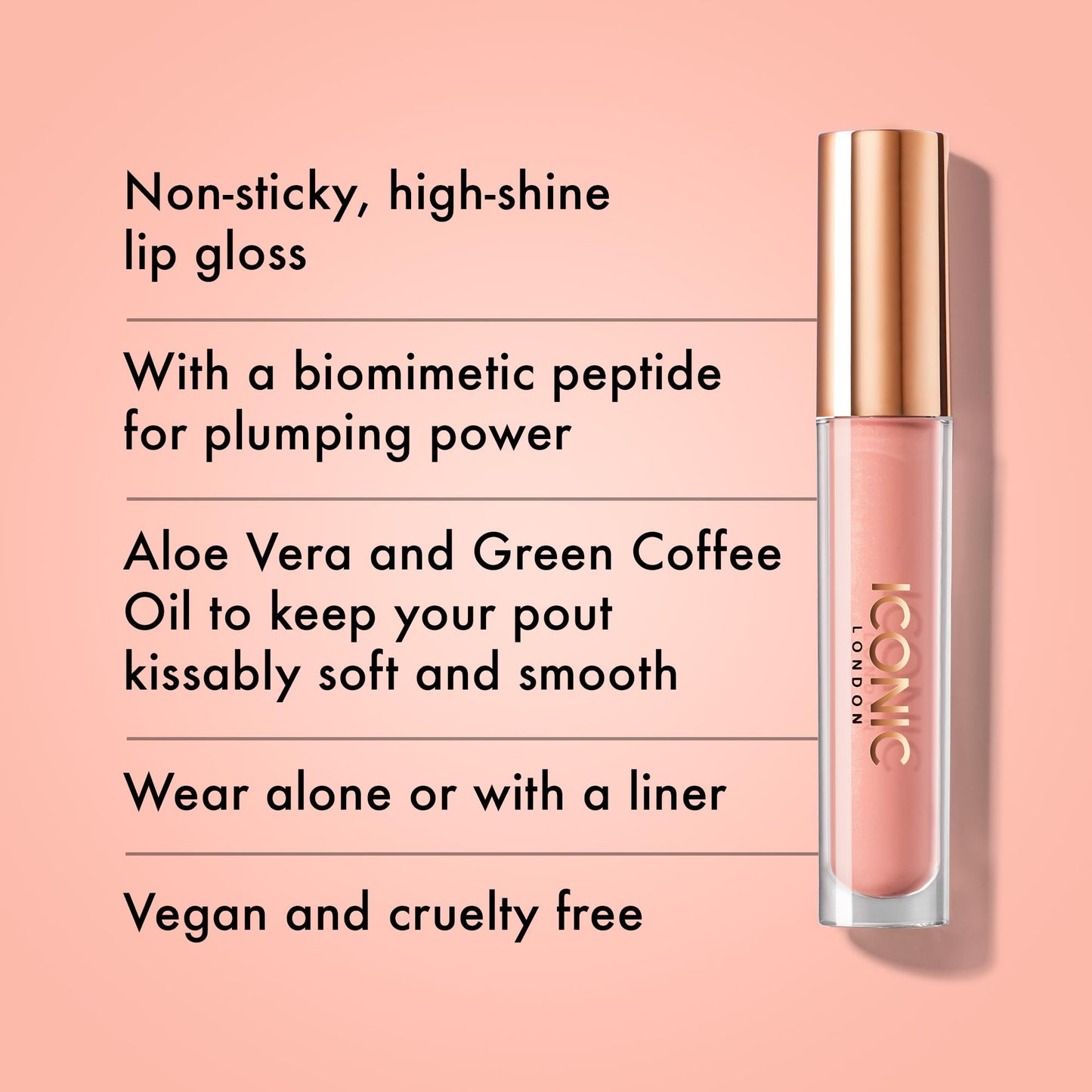 ICONIC LONDON Lip Pumping Gloss – High Shine, Non-Sticky, Peptide-Infused Lip Gloss | Vegan & Cruelty-Free | 0.16 Fl oz