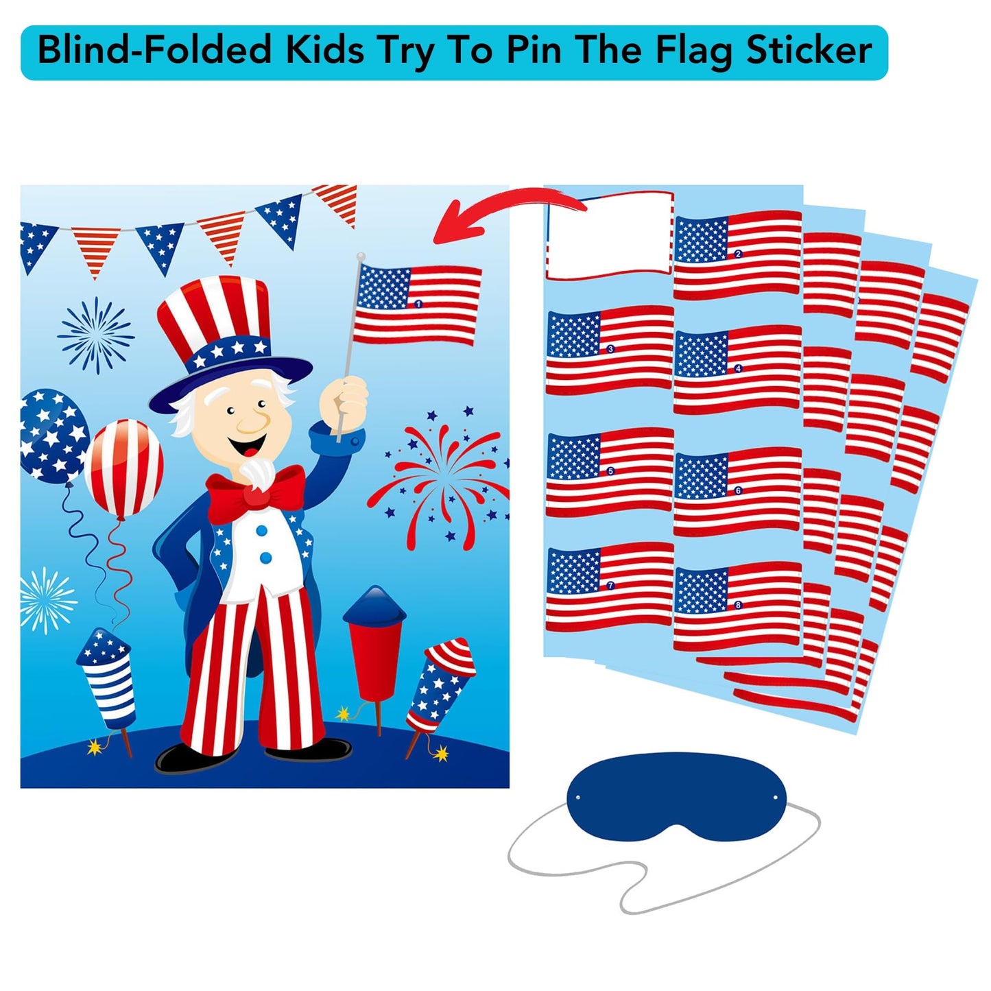 Iconikal 32-Player Patriotic Bingo & Pin the Flag Set | 4th of July Fun