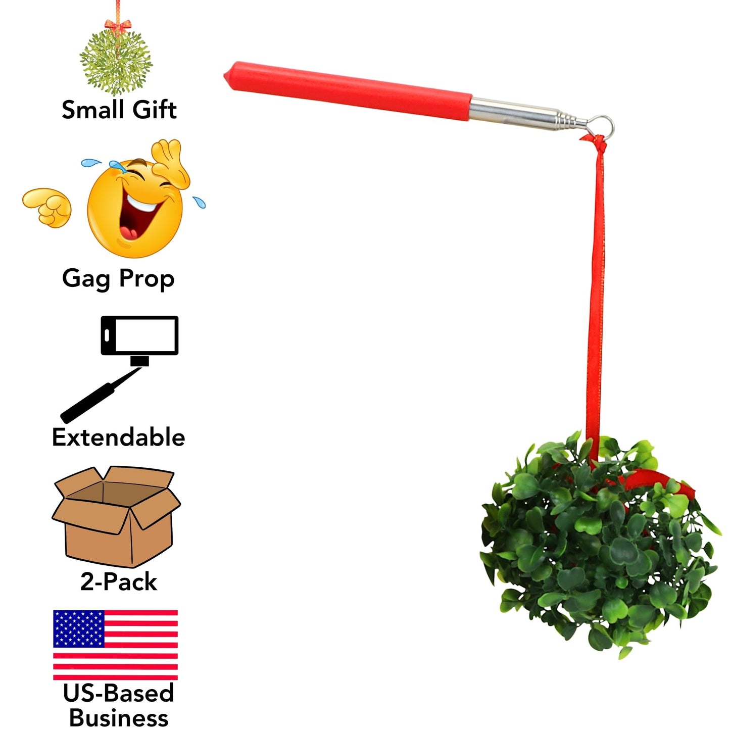 Iconikal 2-Pack Extendable Mistletoe-On-A-Stick | Funny Christmas Photo Booth Prop