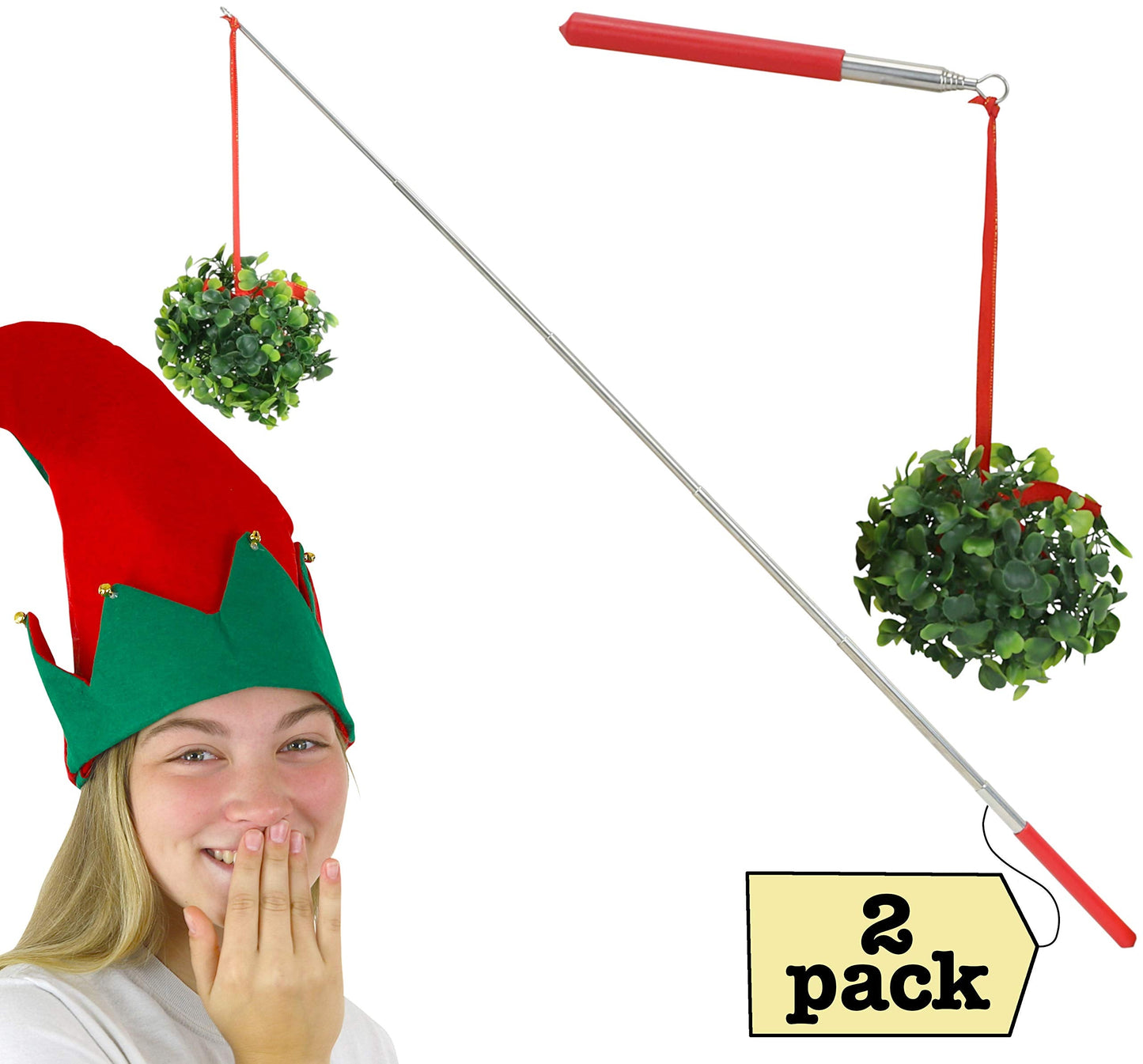 Iconikal 2-Pack Extendable Mistletoe-On-A-Stick | Funny Christmas Photo Booth Prop
