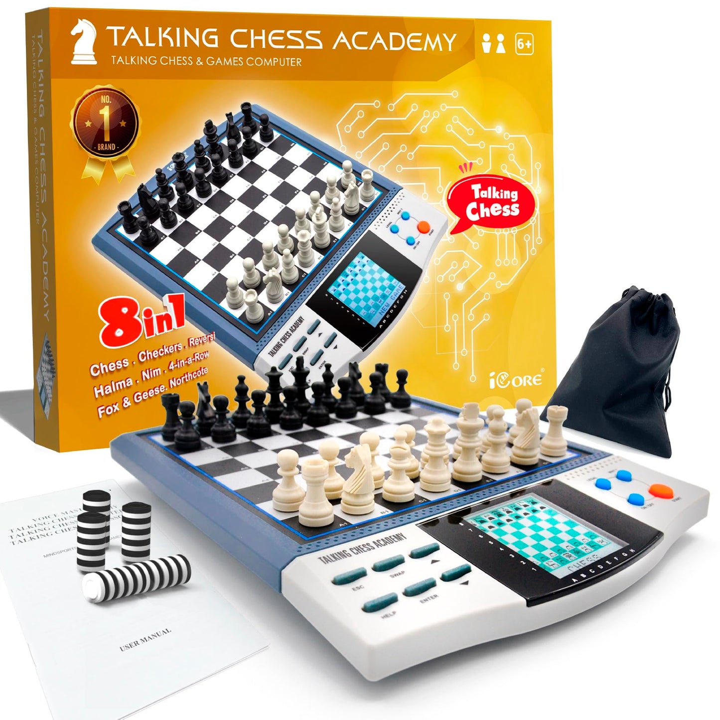 iCore Electronic Chess Set – Talking Coach, 30 Skill Levels for Kids, Beginners & Adults