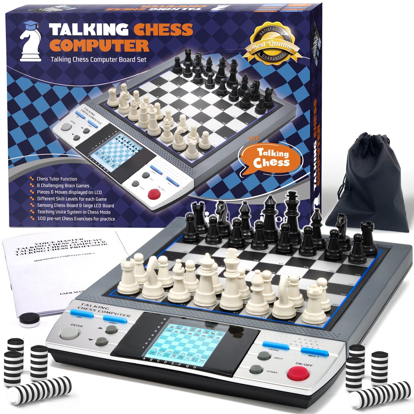 ISEE iCore Electronic Chess Set Pro Black | Talking Tutor, Learn Tactics for Kids & Adults