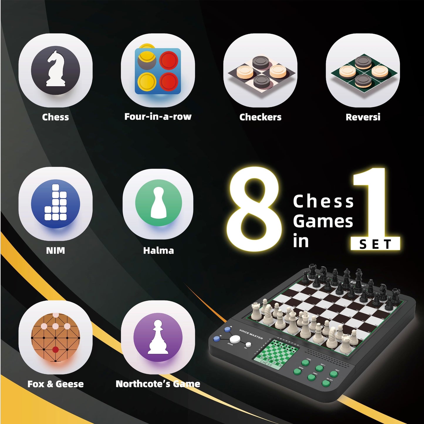 iCore Electronic Chess Set Pro Black – Voice Guide, 30 Levels, 100 Teaching Exercises