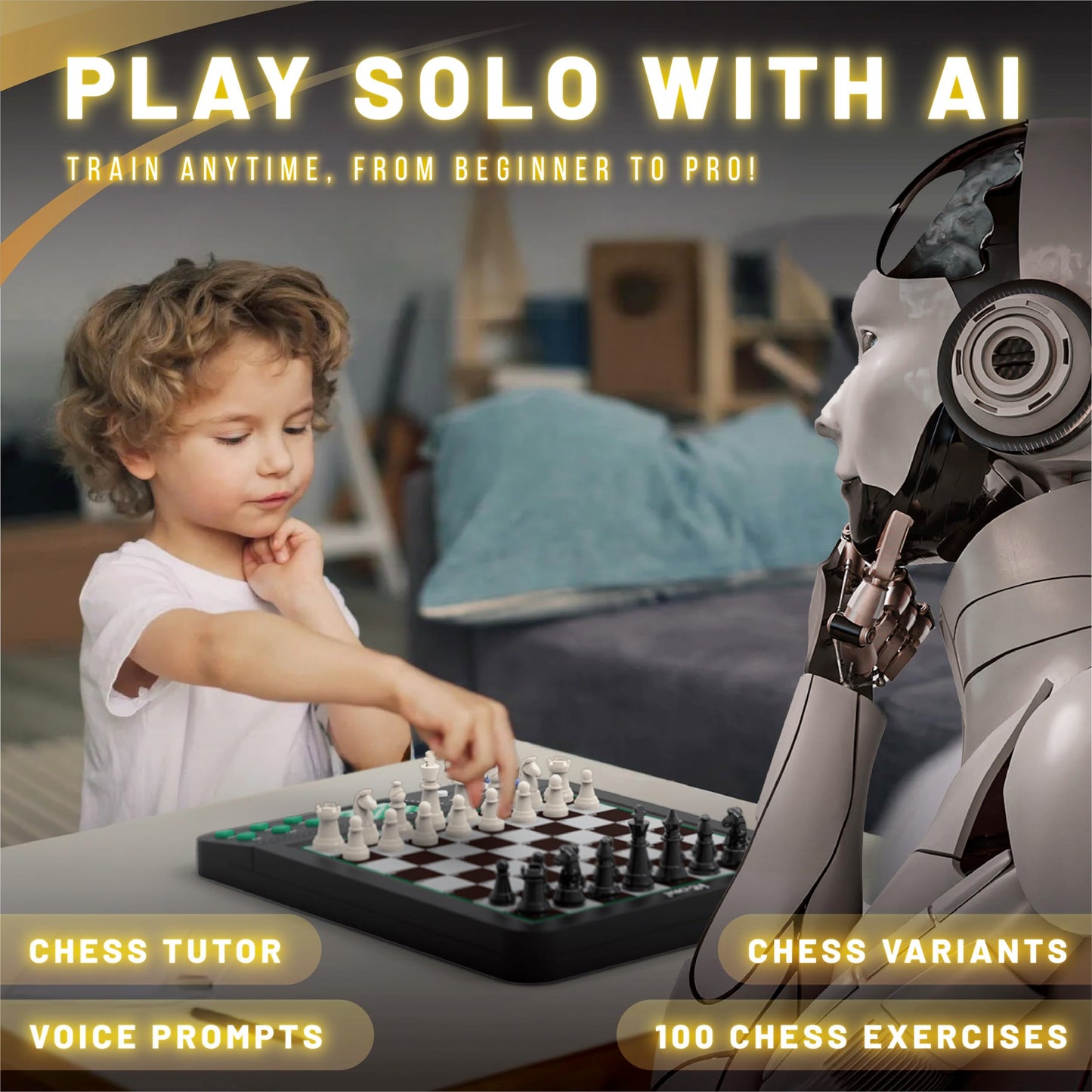 iCore Electronic Chess Set Pro Black – Voice Guide, 30 Levels, 100 Teaching Exercises
