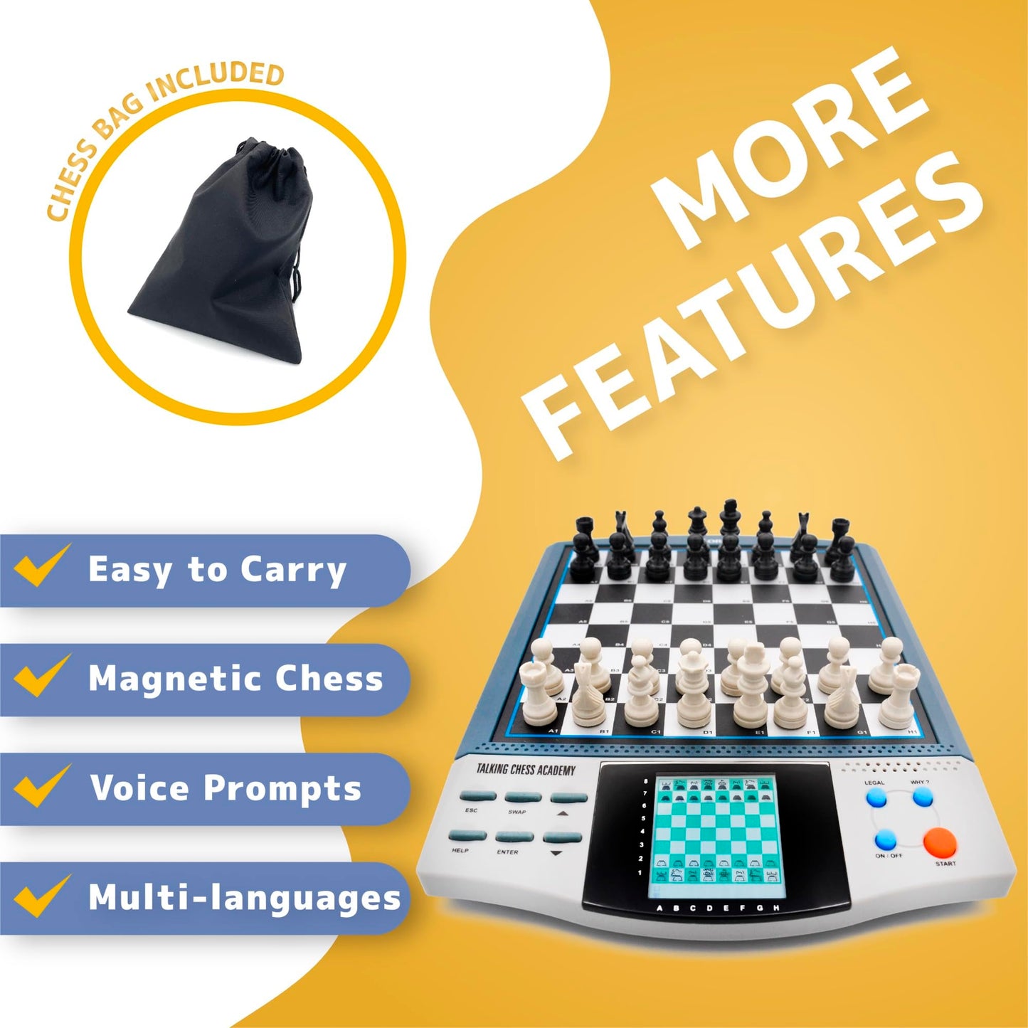 iCore Electronic Chess Set – Talking Coach, 30 Skill Levels for Kids, Beginners & Adults