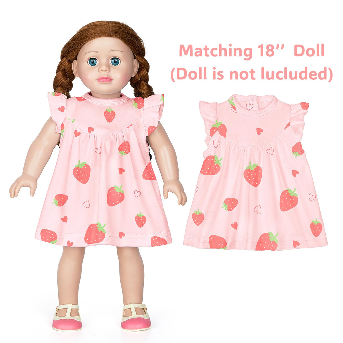 ICOSY Matching Doll & Girls Nightgowns Set – Pink, 18-inch Doll Nightgown Included