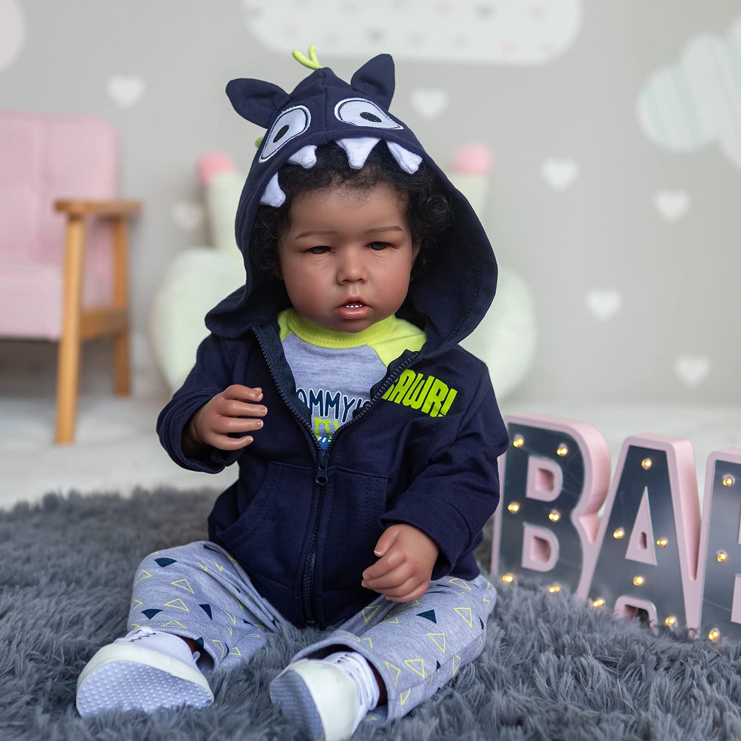 iCradle Reborn Baby Doll Boy – 22in Lifelike Black Biracial Doll
