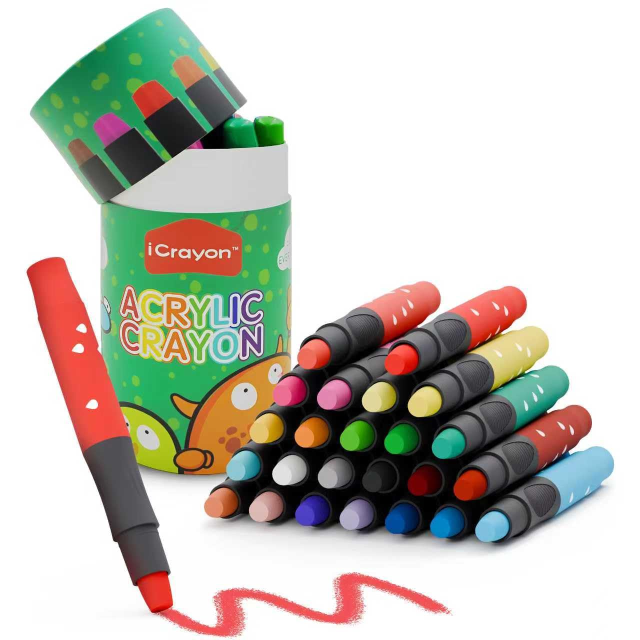 iCrayon 24 Colors Twist Crayons – Non-Toxic, Washable, Quick-Dry Travel Pastels for Toddlers