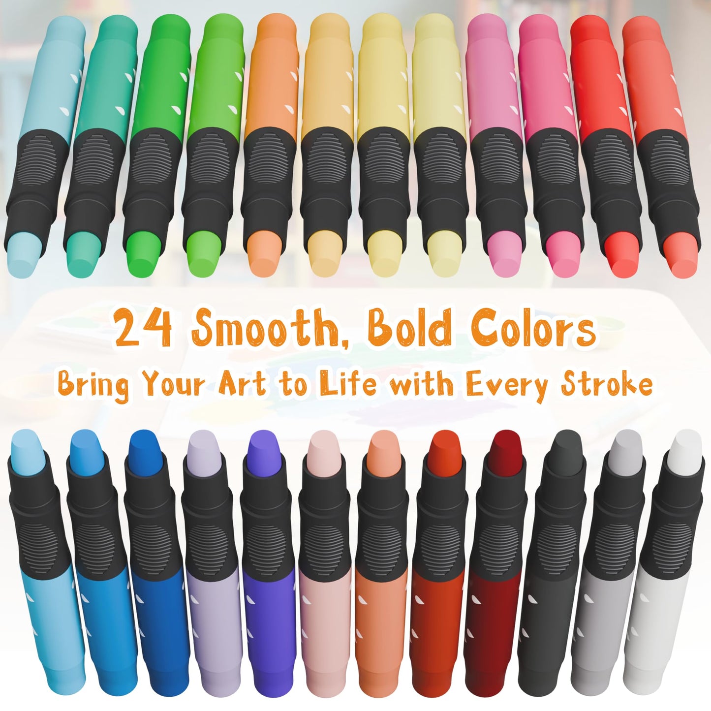 iCrayon 24 Colors Twist Crayons – Non-Toxic, Washable, Quick-Dry Travel Pastels for Toddlers