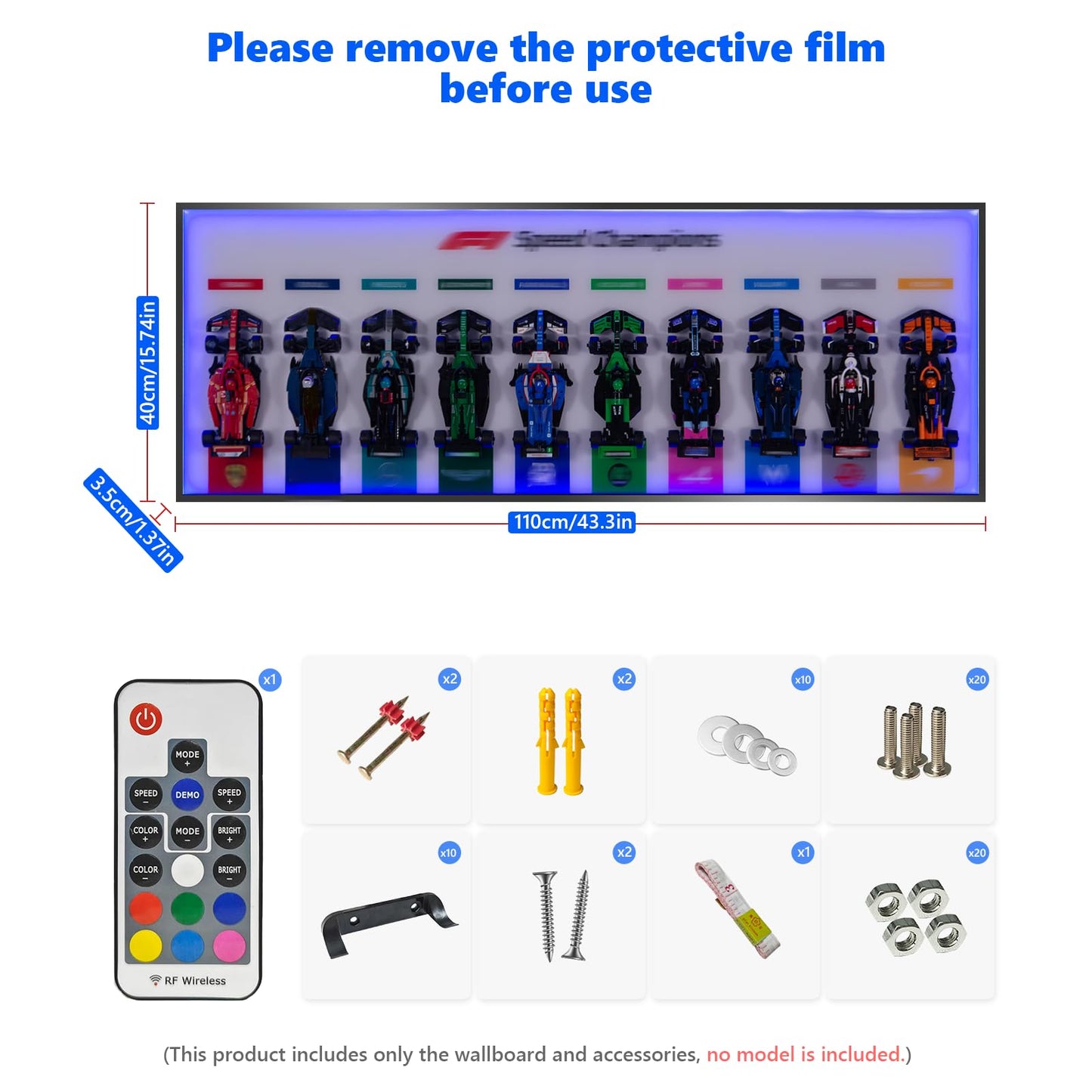 iCUANUTY Display Wallboard for Lego F1 66802 Pack – RGB LED Lights, 22 Modes, Wall Mount