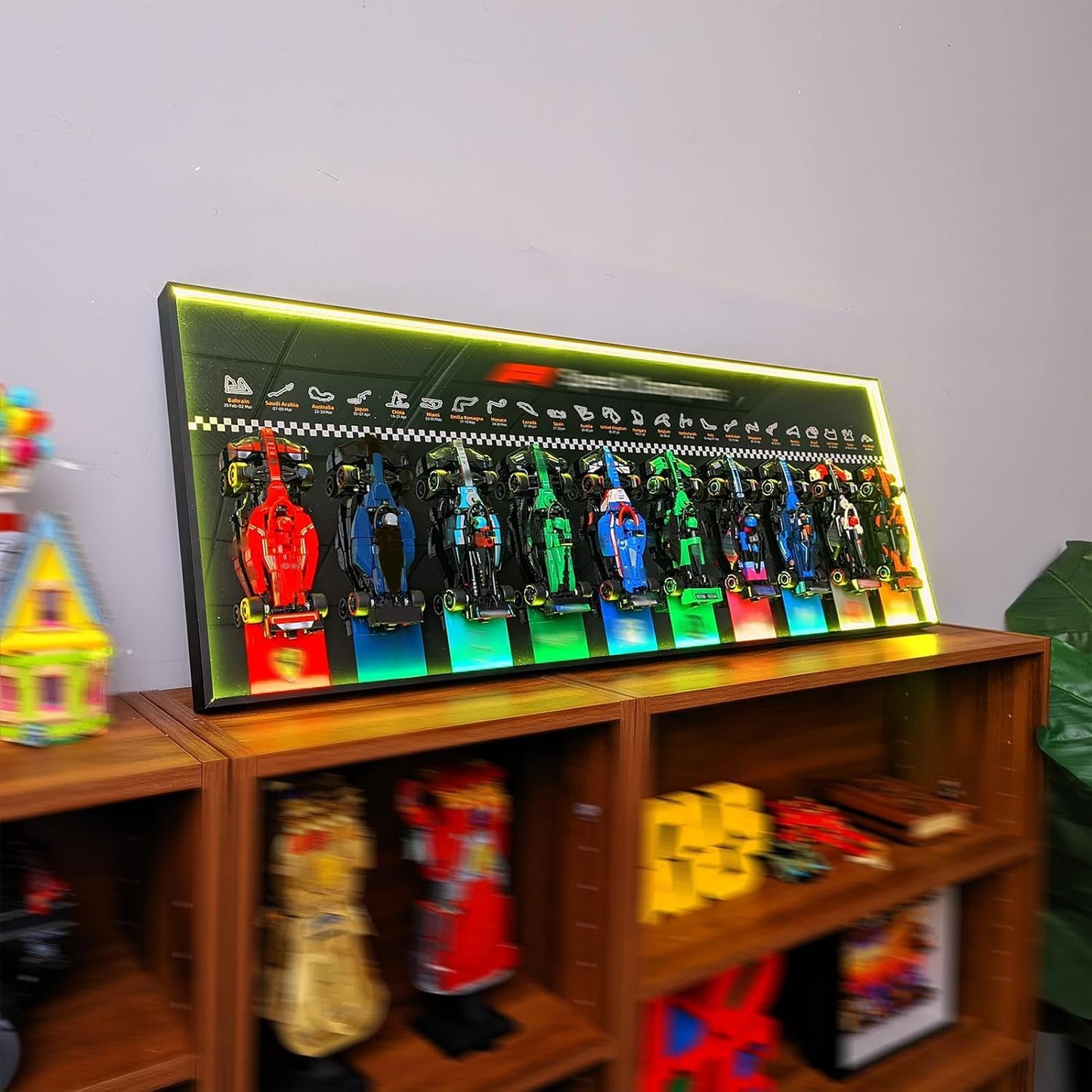 iCUANUTY Display Wallboard with RGB LED Lights for Lego Speed Champions F1 10-in-1