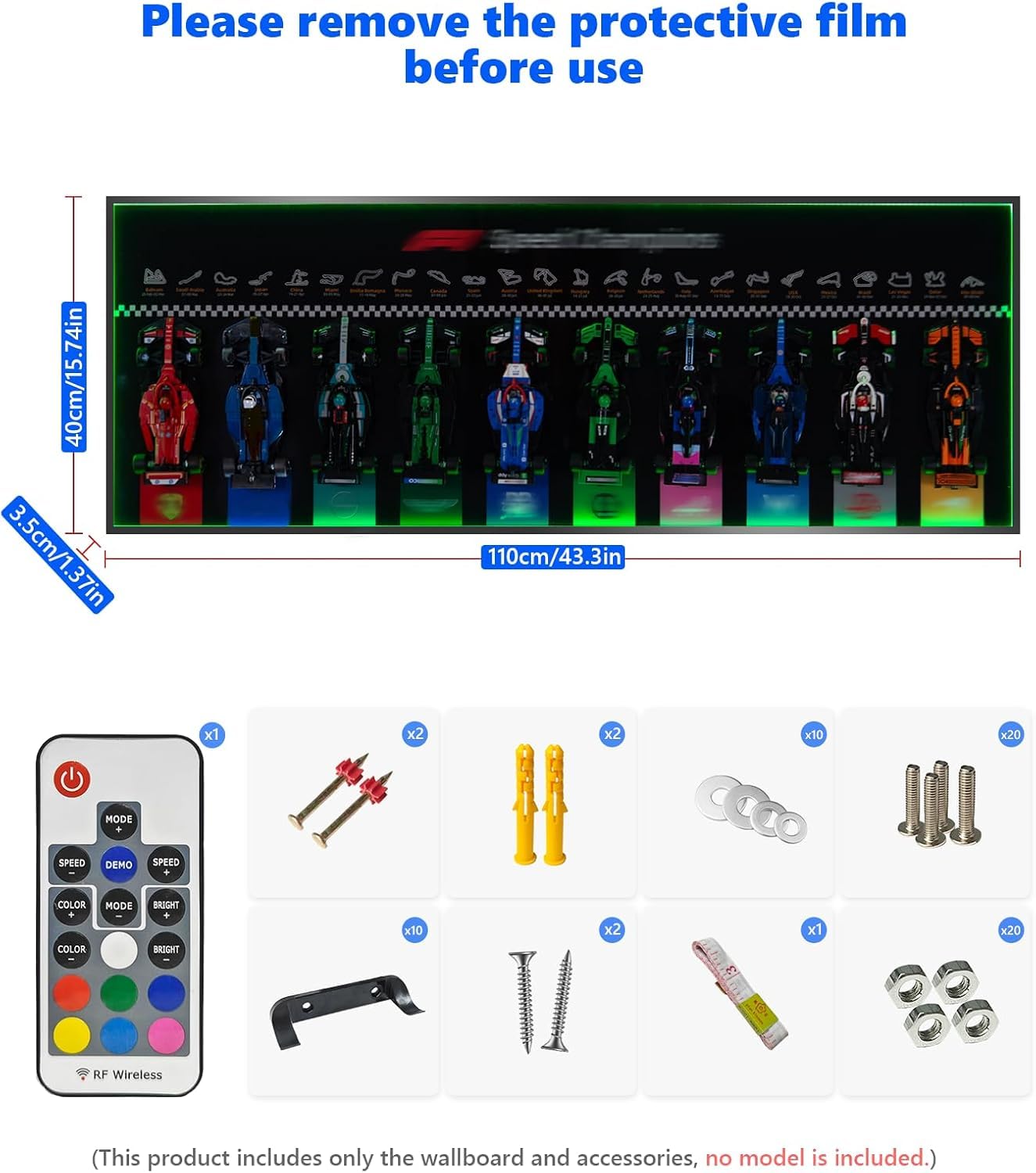 iCUANUTY Display Wallboard with RGB LED Lights for Lego Speed Champions F1 10-in-1