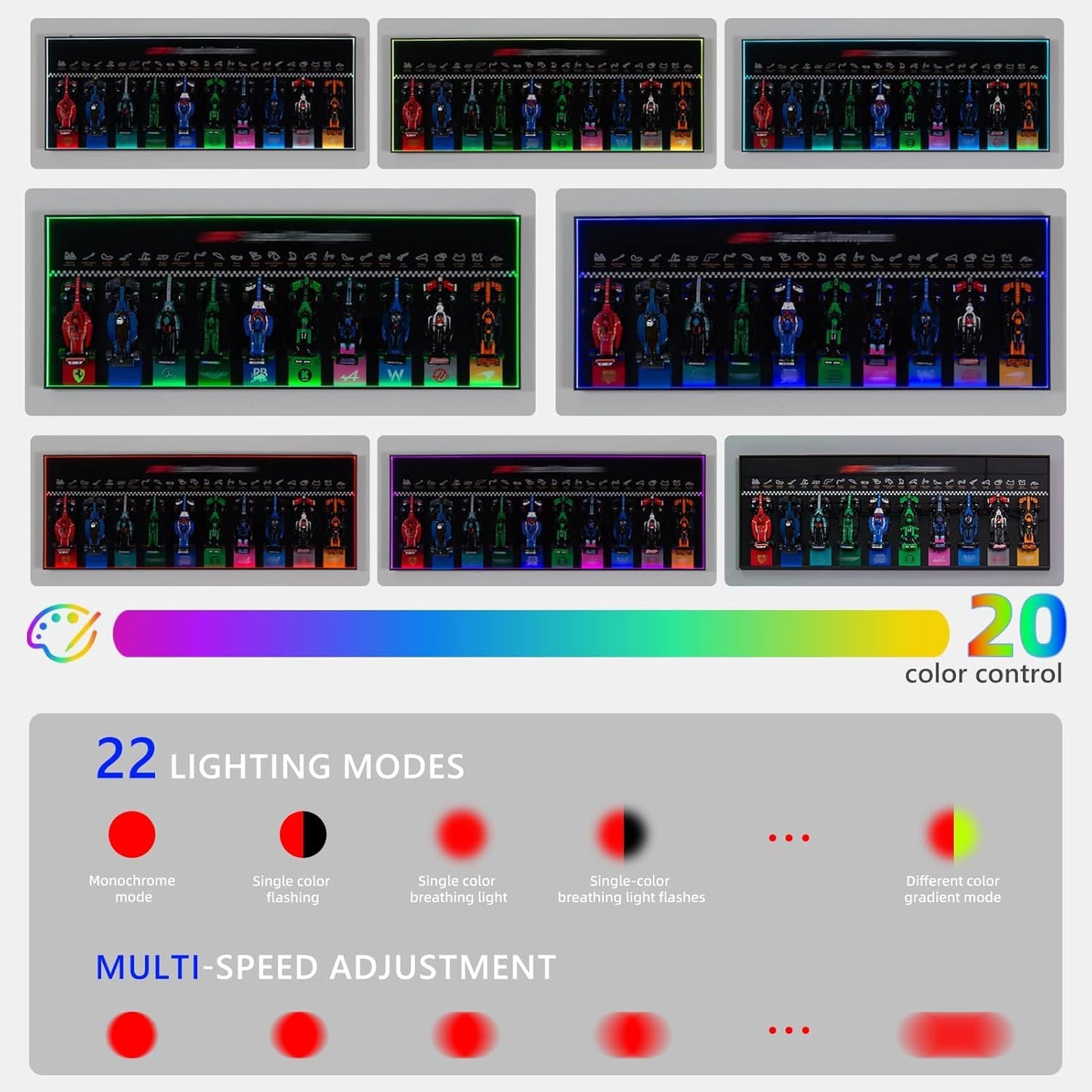 iCUANUTY Display Wallboard with RGB LED Lights for Lego Speed Champions F1 10-in-1