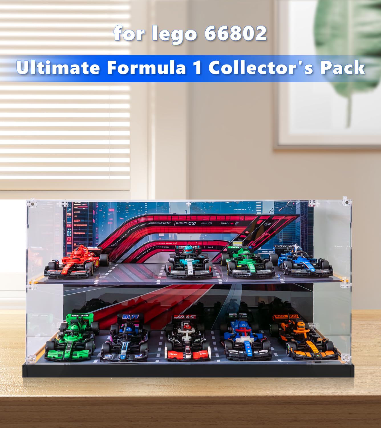 iCUANUTY Acrylic Display Case for LEGO Speed Champions F1 10-in-1 Collector's Pack – Dust-Proof, 20.07 x 9.44 x 10.23 in