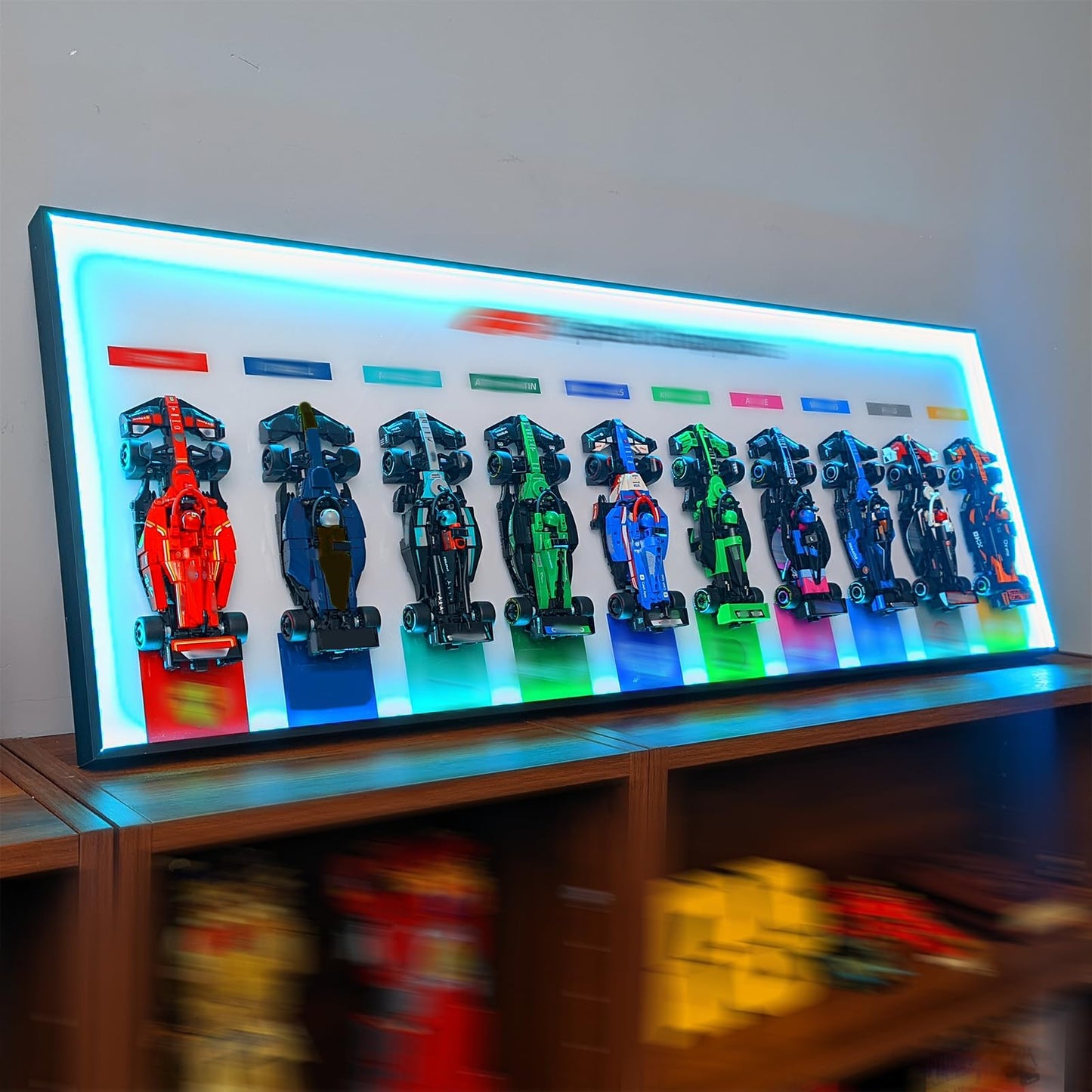 iCUANUTY Display Wallboard for Lego F1 66802 Pack – RGB LED Lights, 22 Modes, Wall Mount
